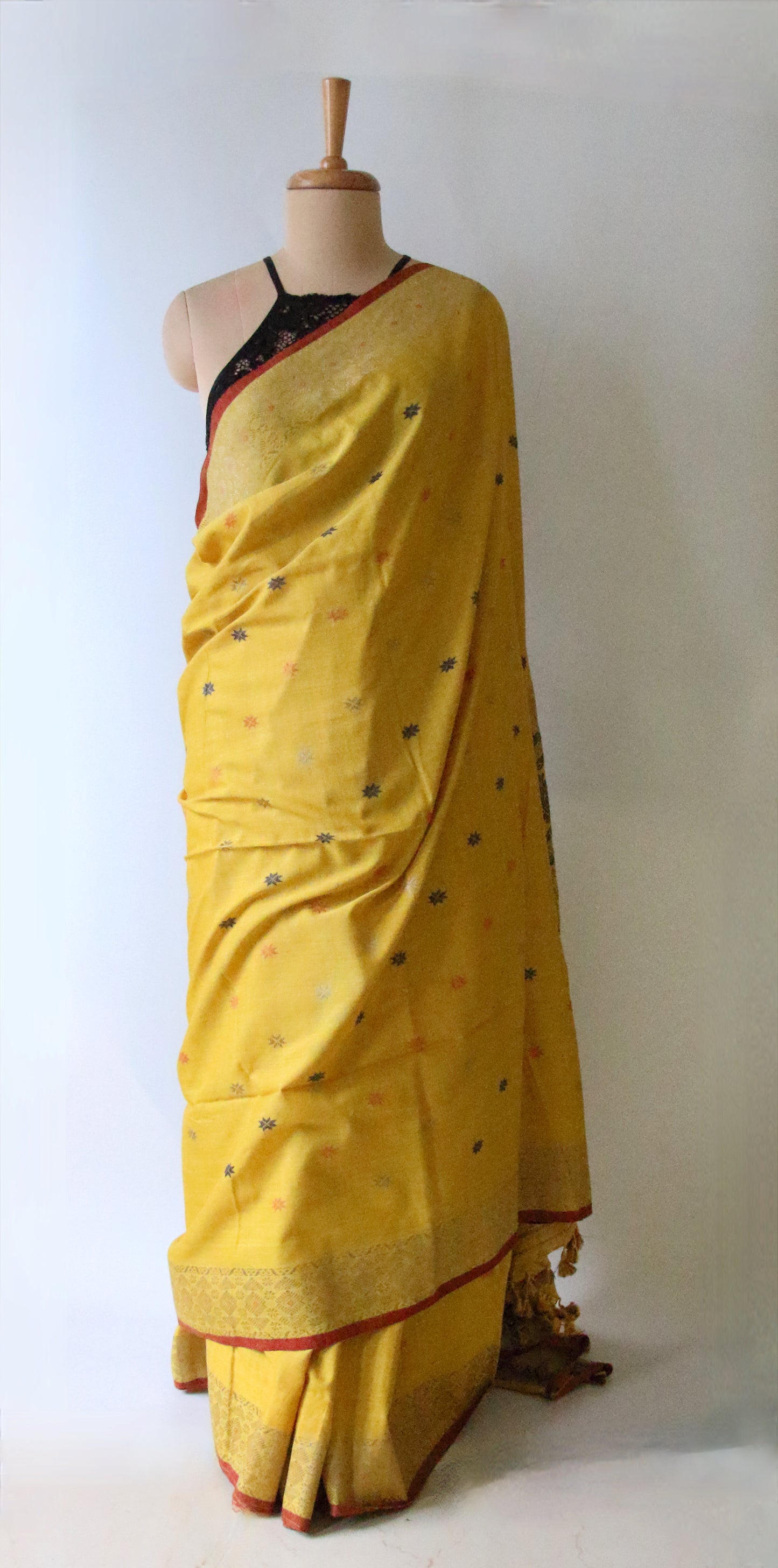 Natural Dyed Yellow Handloom Eri Silk  Sari from Assam