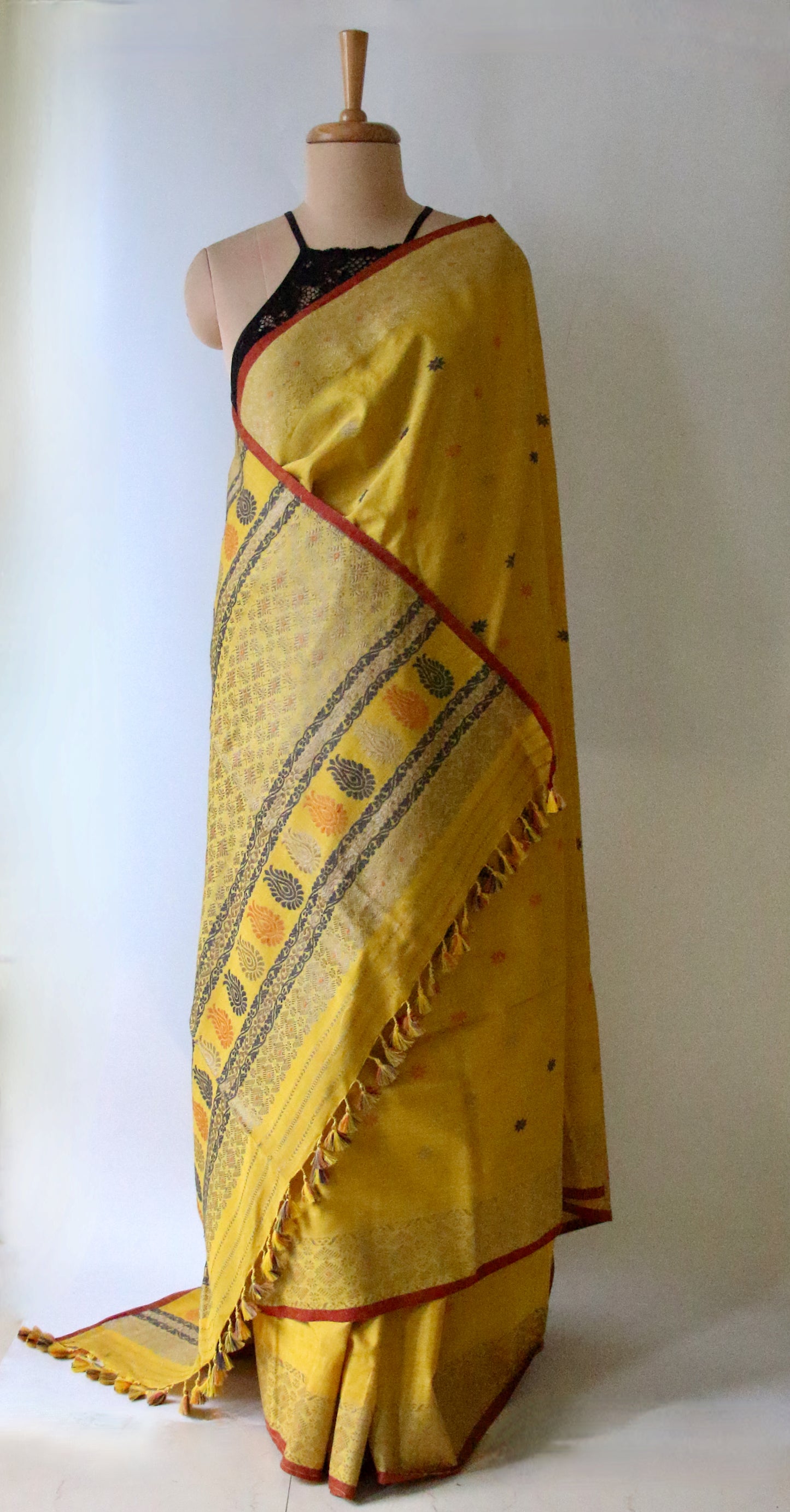 Natural Dyed Yellow Handloom Eri Silk  Sari from Assam