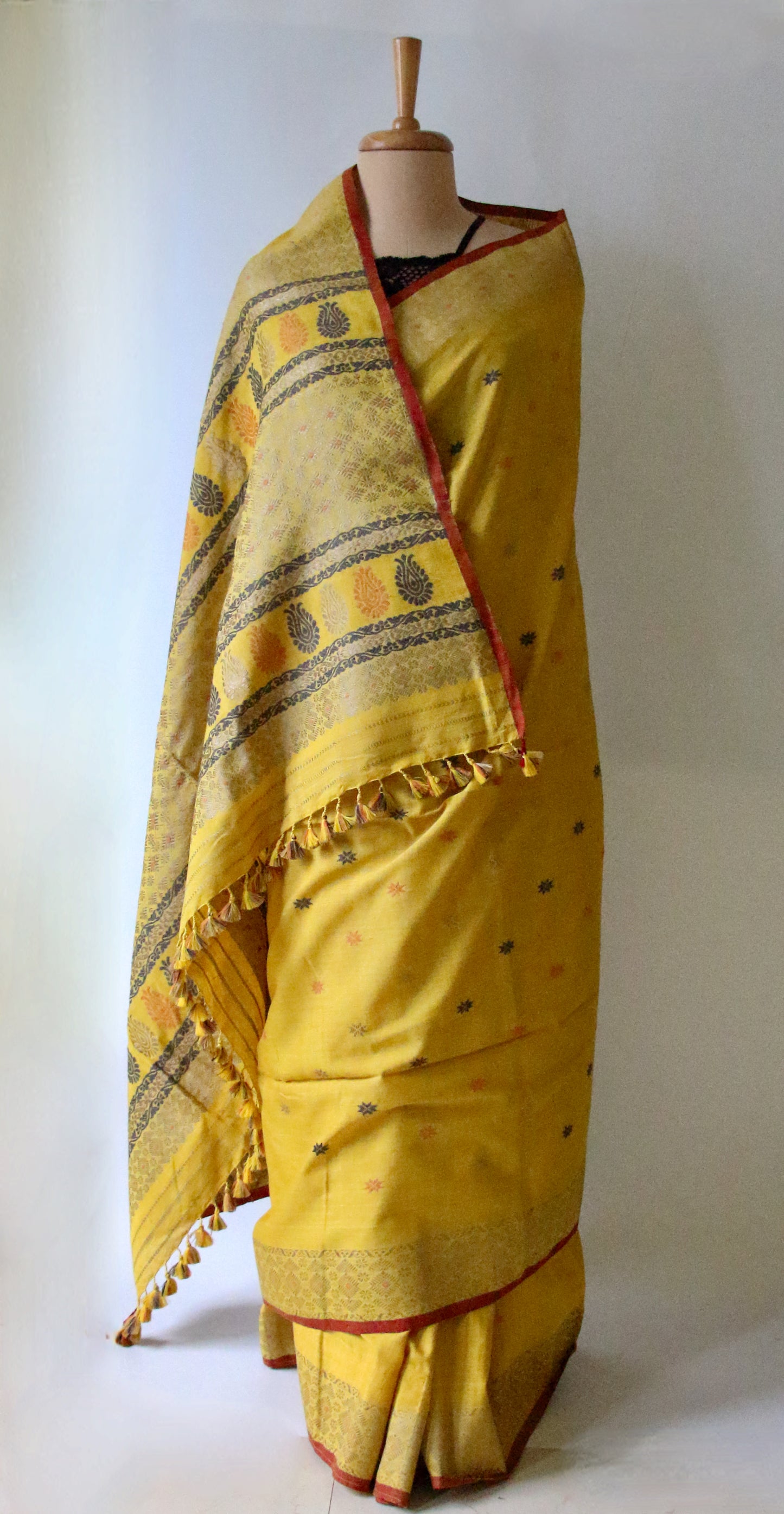 Natural Dyed Yellow Handloom Eri Silk  Sari from Assam