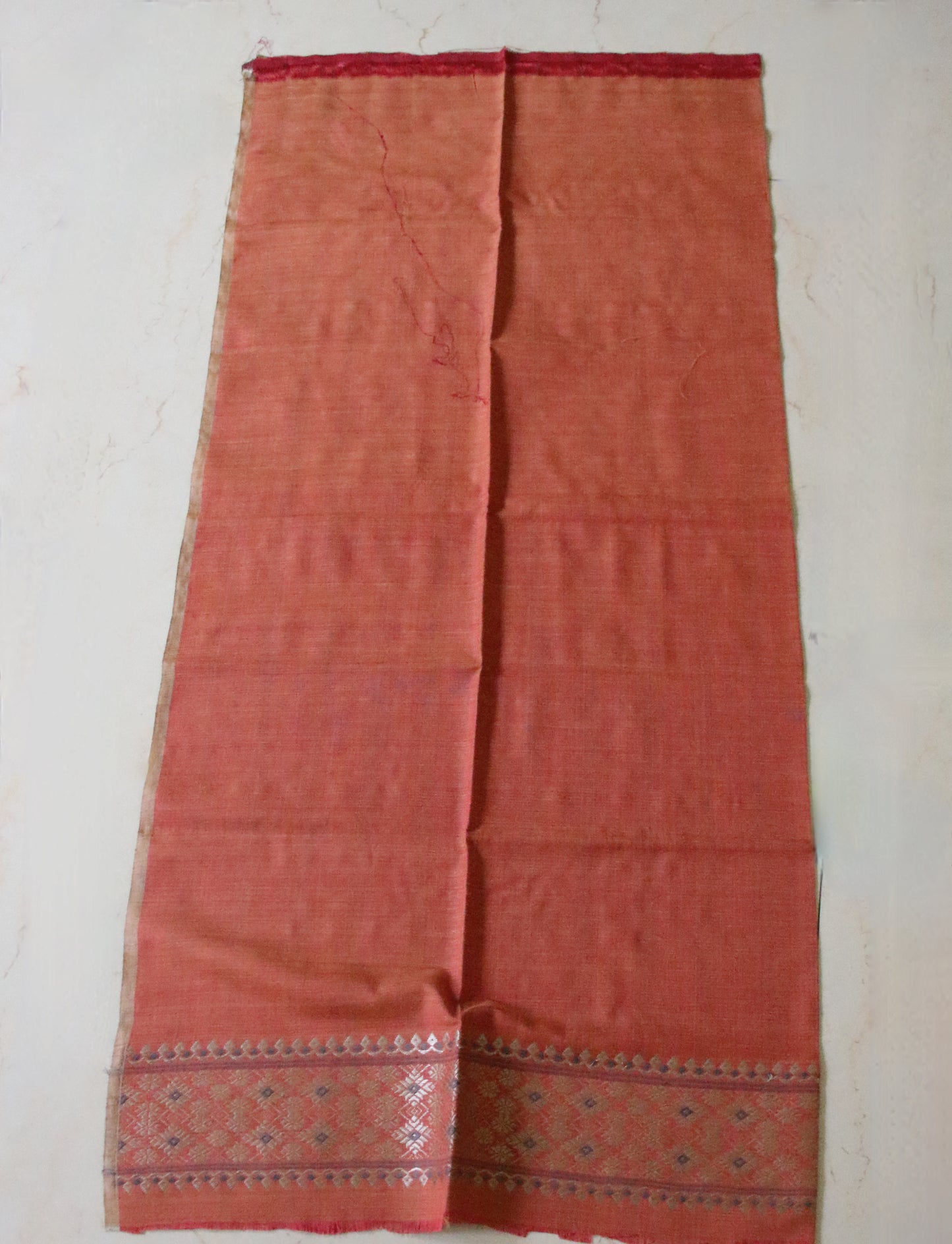 Soft Orange Narural Dyed Eri Silk  Mekhela Chador Set from Assam