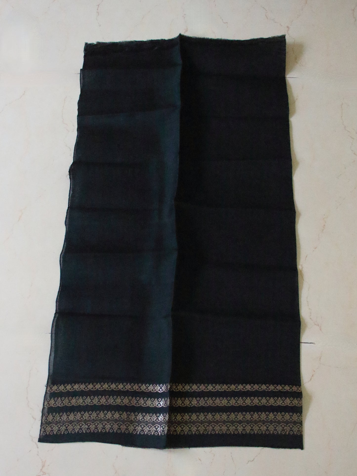 Black Cotton Silk Handloom Mekhela Chador Set from Assam