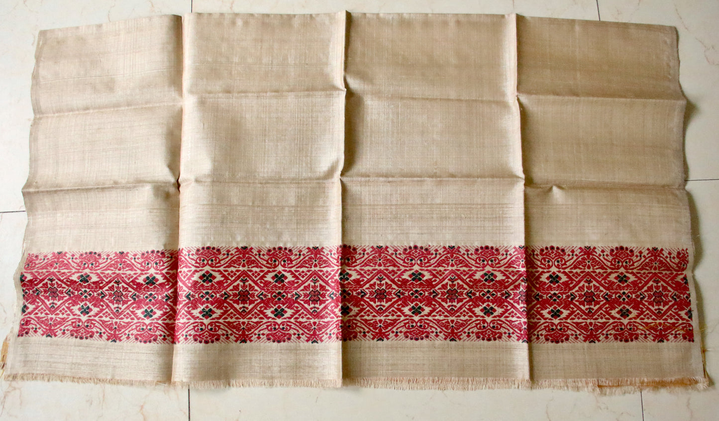 Authentic Muga Silk Traditional Design Mekhela Chador Set from Assam
