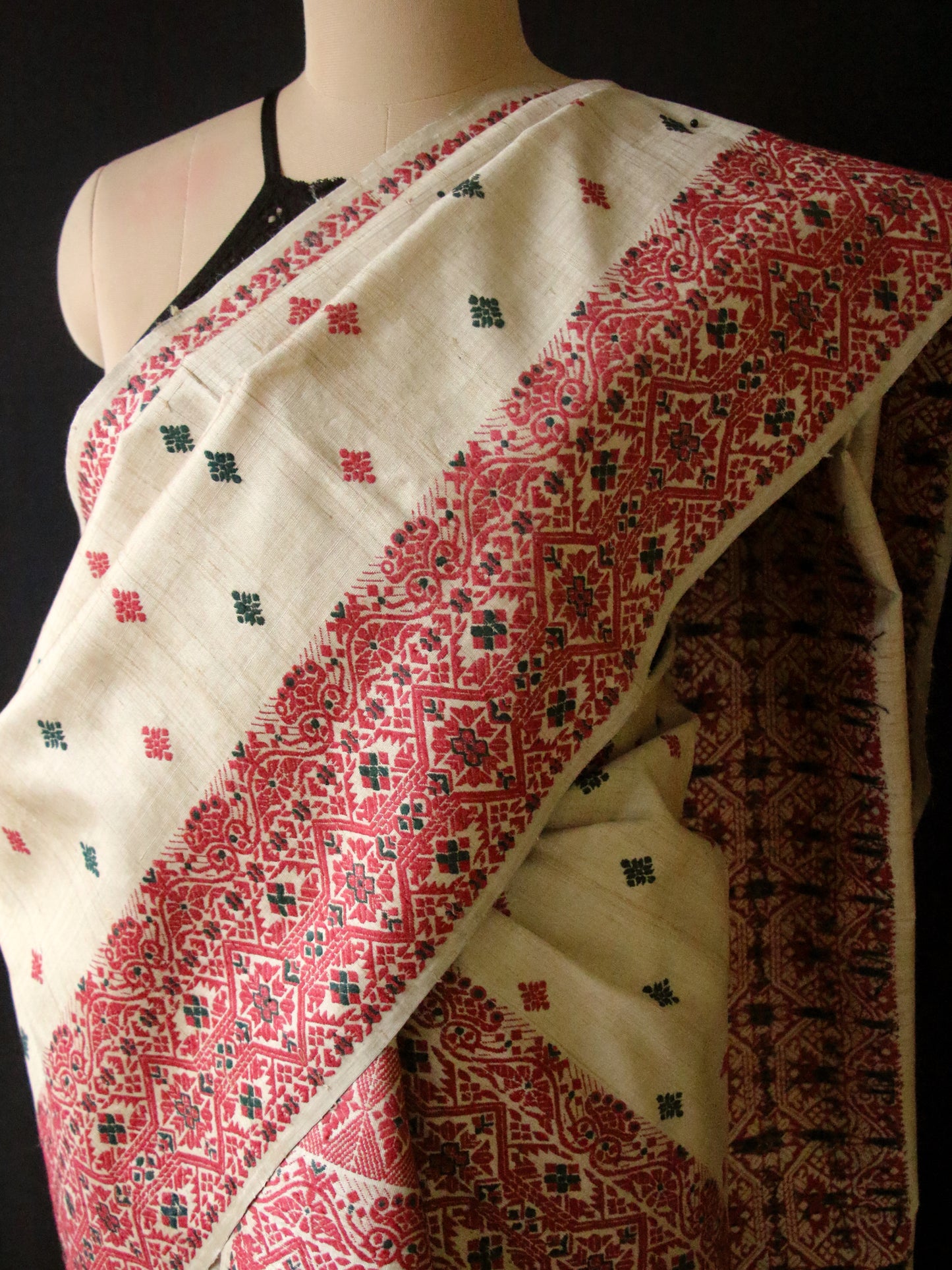 Authentic Muga Silk Traditional Design Mekhela Chador Set from Assam