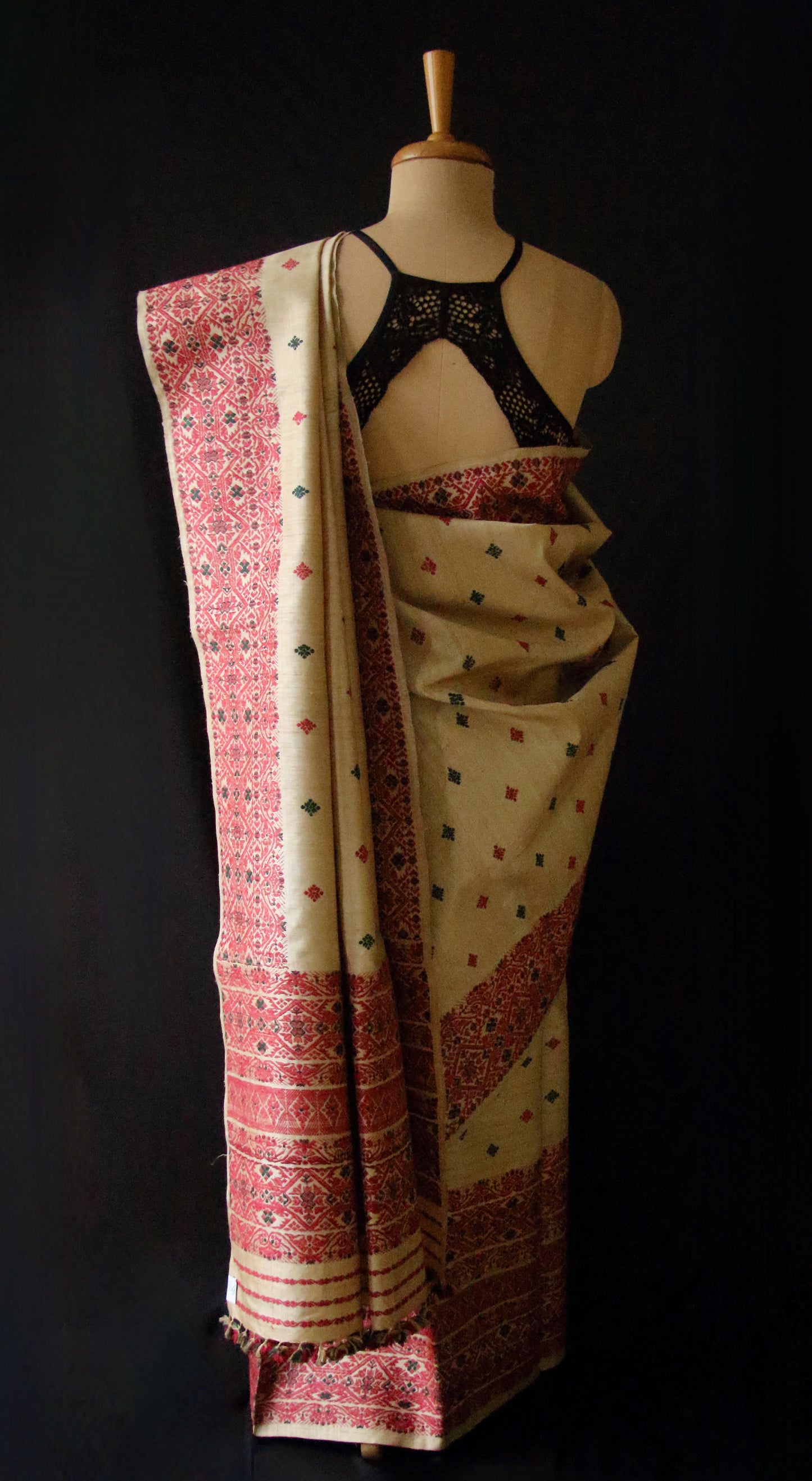 Authentic Muga Silk Traditional Design Mekhela Chador Set from Assam