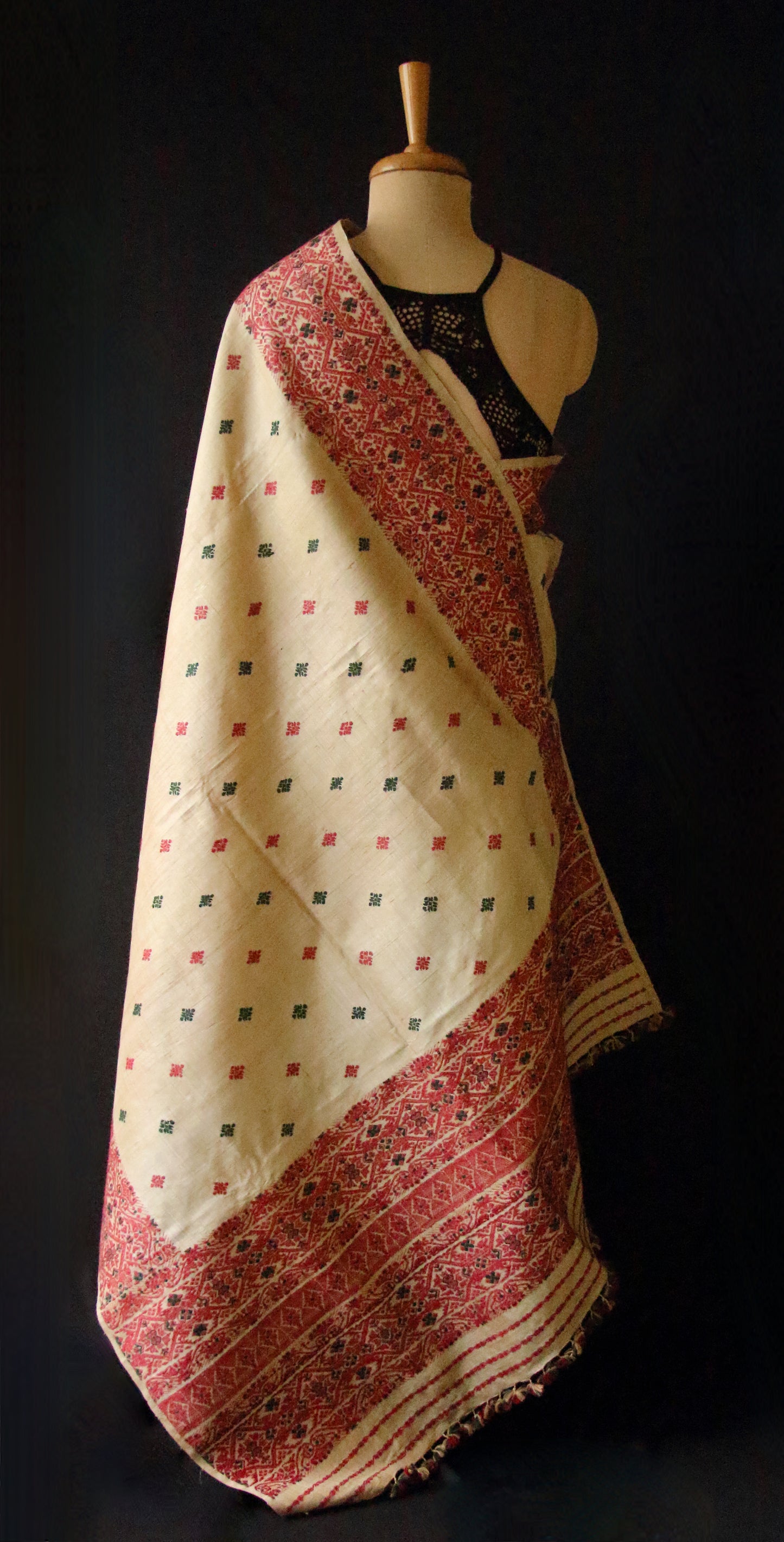 Authentic Muga Silk Traditional Design Mekhela Chador Set from Assam