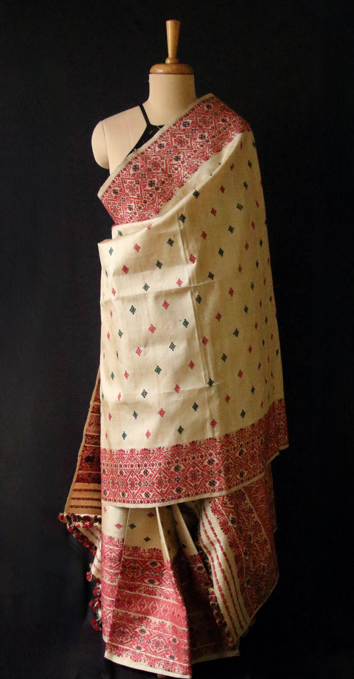 Authentic Muga Silk Traditional Design Mekhela Chador Set from Assam