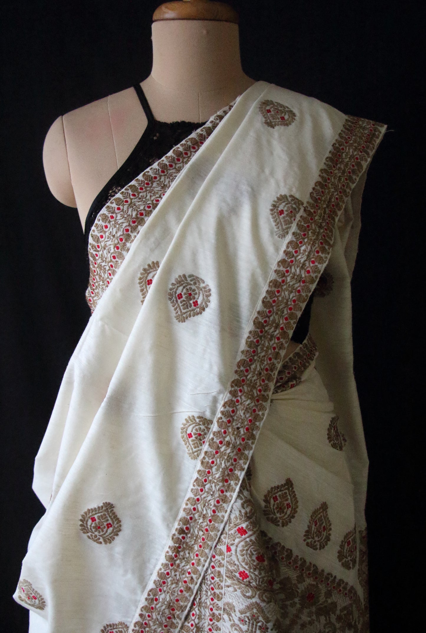 Handloom Natural Off White Eri Silk by Mulberry Silk Mekhela Chador Set