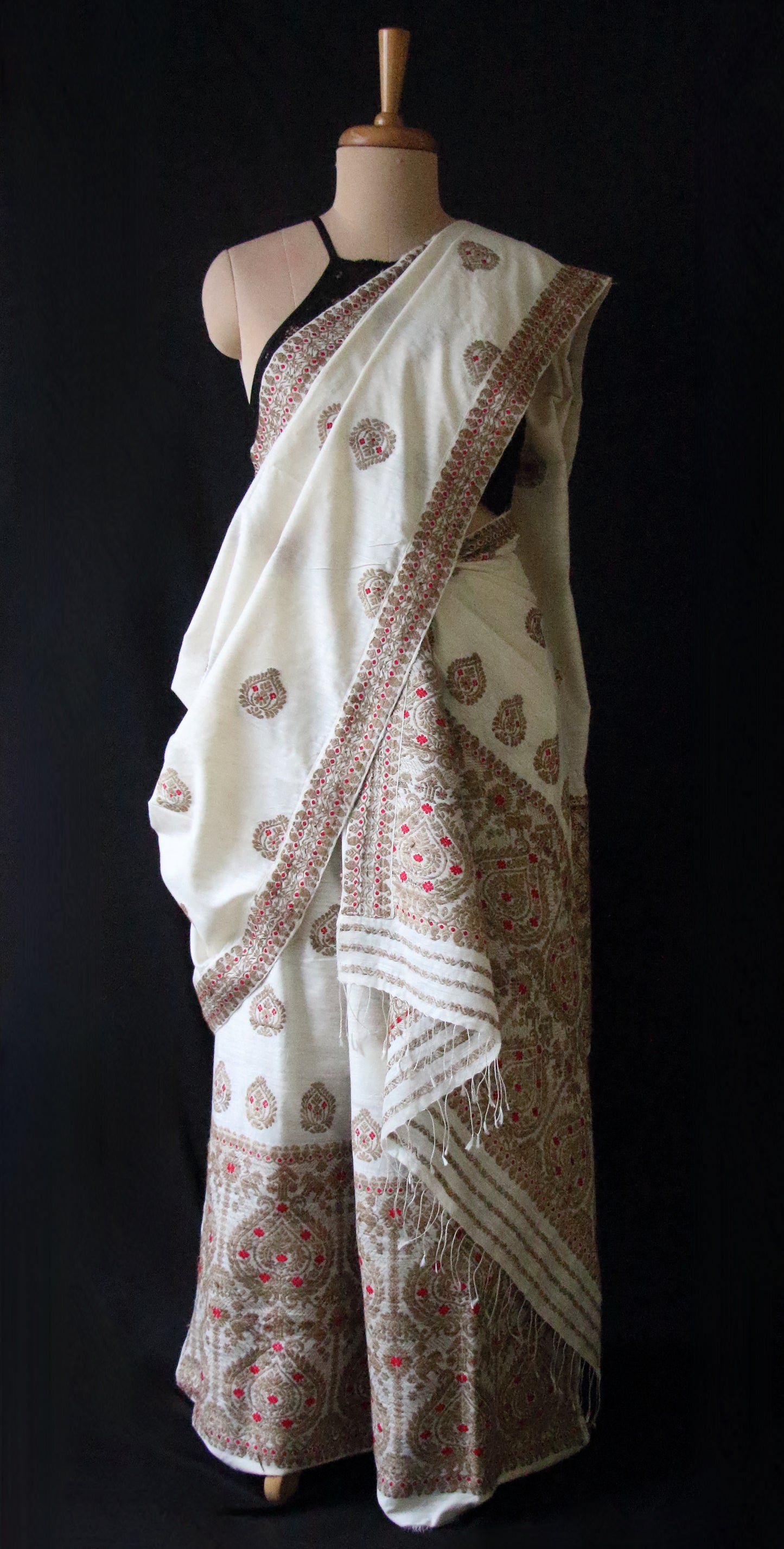 Handloom Natural Off White Eri Silk by Mulberry Silk Mekhela Chador Set