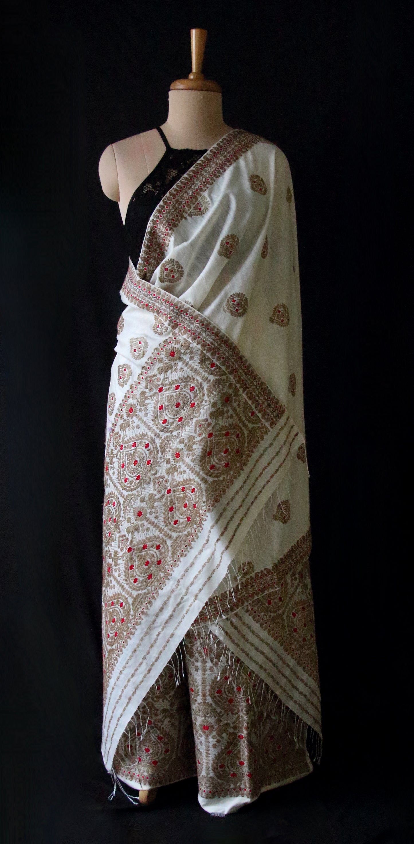 Handloom Natural Off White Eri Silk by Mulberry Silk Mekhela Chador Set