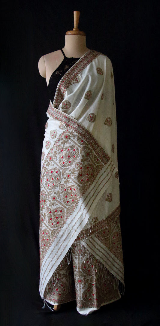 Handloom Natural Off White Eri Silk by Mulberry Silk Mekhela Chador Set