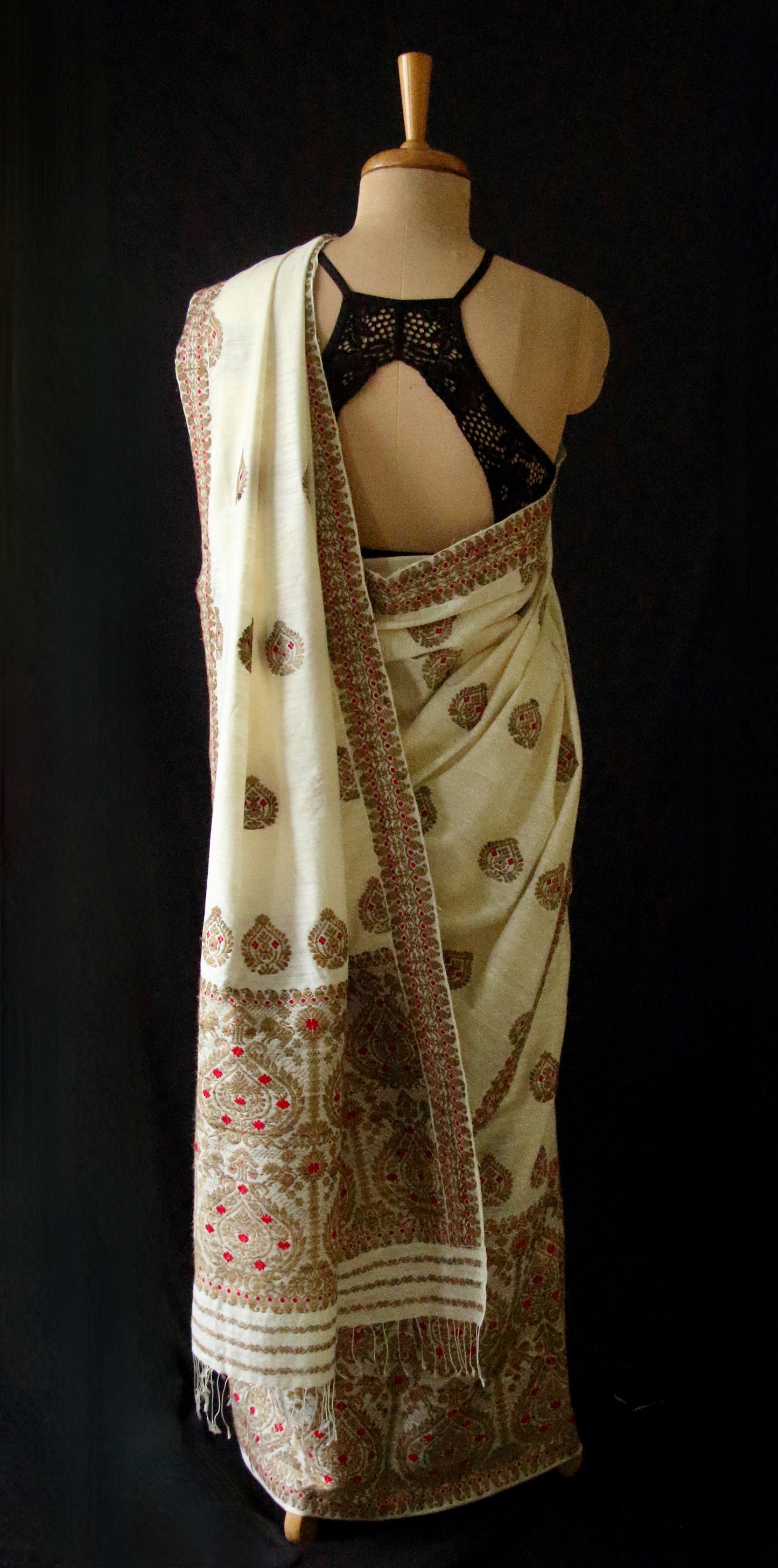 Handloom Natural Off White Eri Silk by Mulberry Silk Mekhela Chador Set