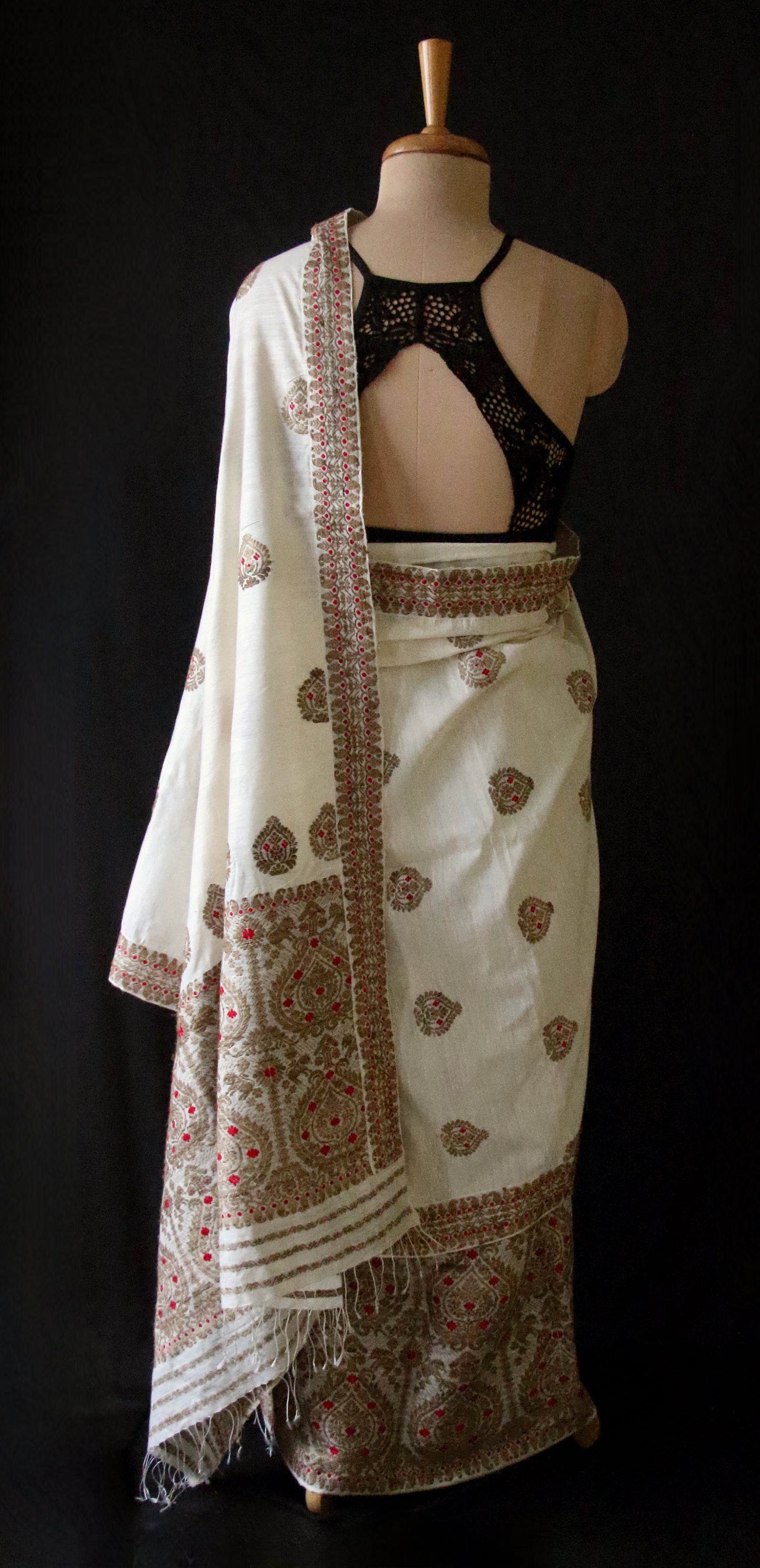 Handloom Natural Off White Eri Silk by Mulberry Silk Mekhela Chador Set