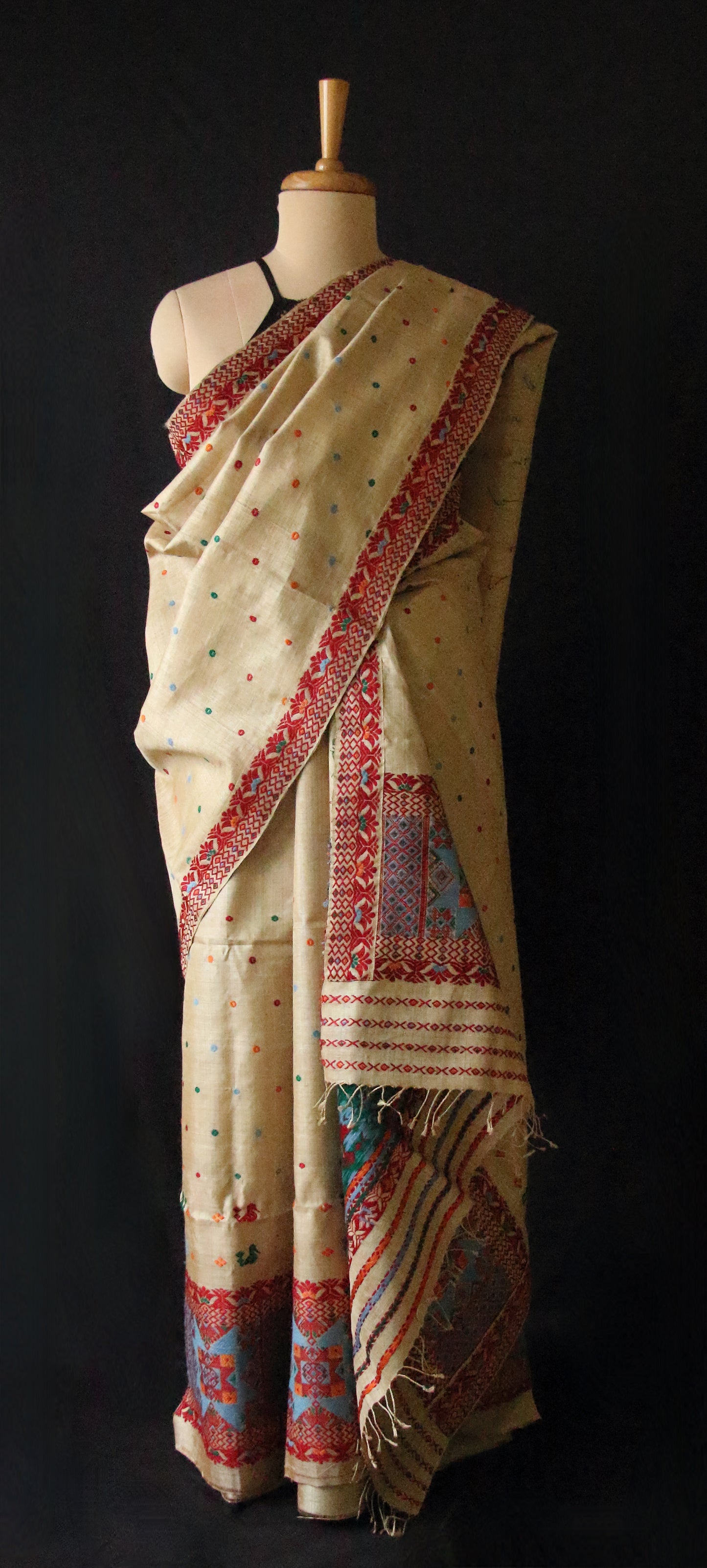 Authentic Muga Silk Traditional Design Mekhela Chador Set from Assam  - Order Only