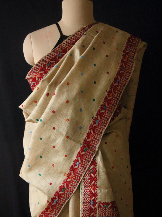 Authentic Muga Silk Traditional Design Mekhela Chador Set from Assam  - Order Only
