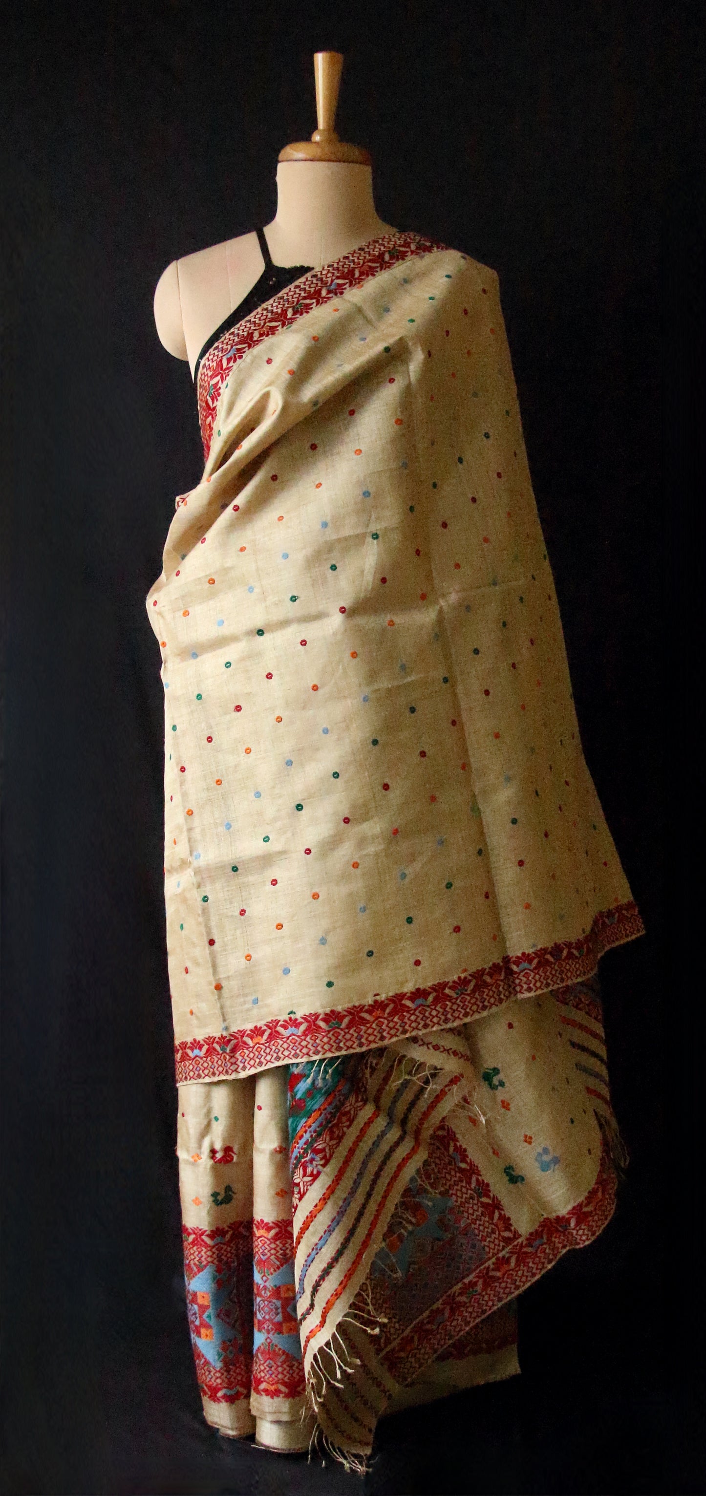 Authentic Muga Silk Traditional Design Mekhela Chador Set from Assam  - Order Only
