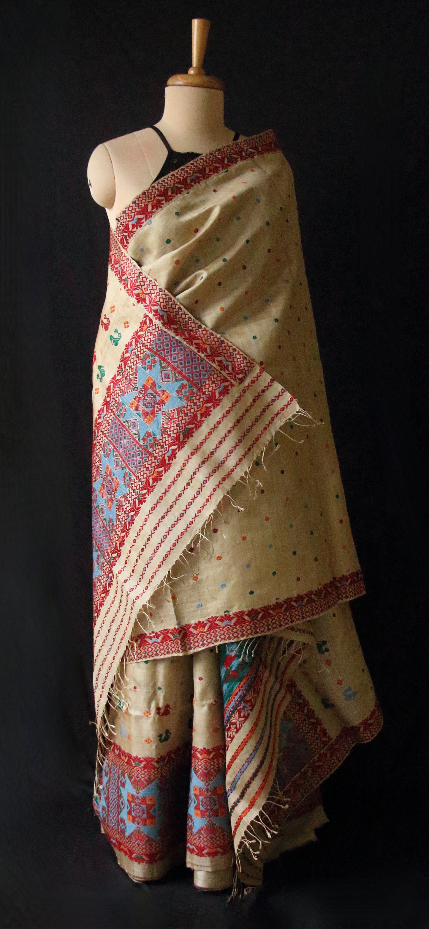 Authentic Muga Silk Traditional Design Mekhela Chador Set from Assam  - Order Only