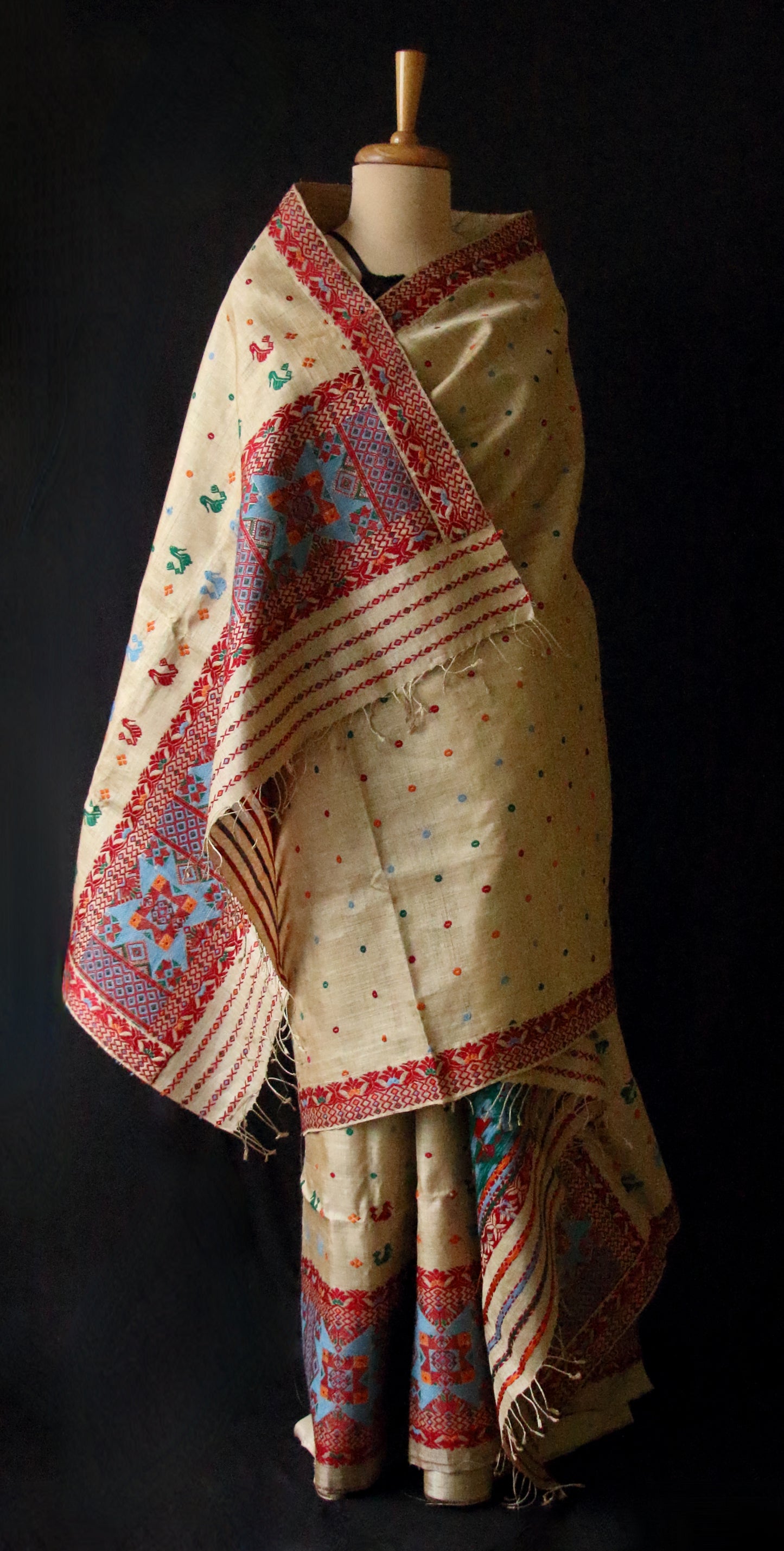 Authentic Muga Silk Traditional Design Mekhela Chador Set from Assam  - Order Only