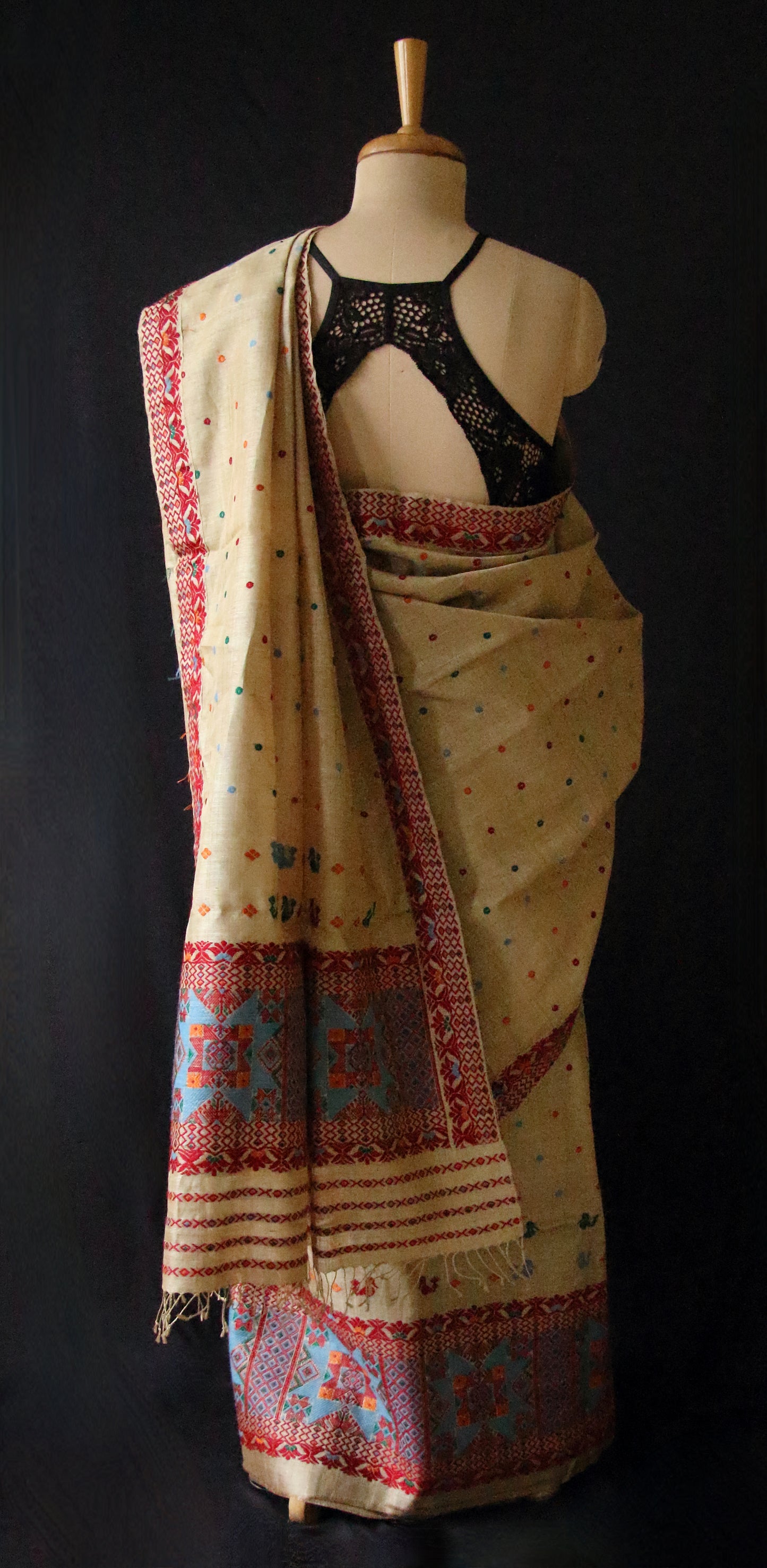 Authentic Muga Silk Traditional Design Mekhela Chador Set from Assam  - Order Only