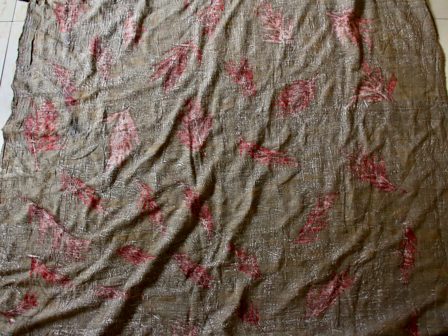 Eco Printed Handwoven Eri Silk Fabric - 40" Width from Assam