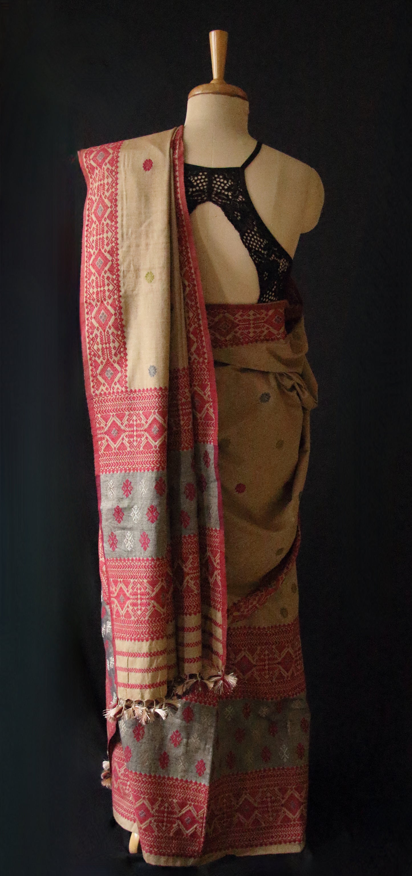 Beige Narural Dyed Eri Silk Traditional Mekhela Chador Set from Assam - Order Only