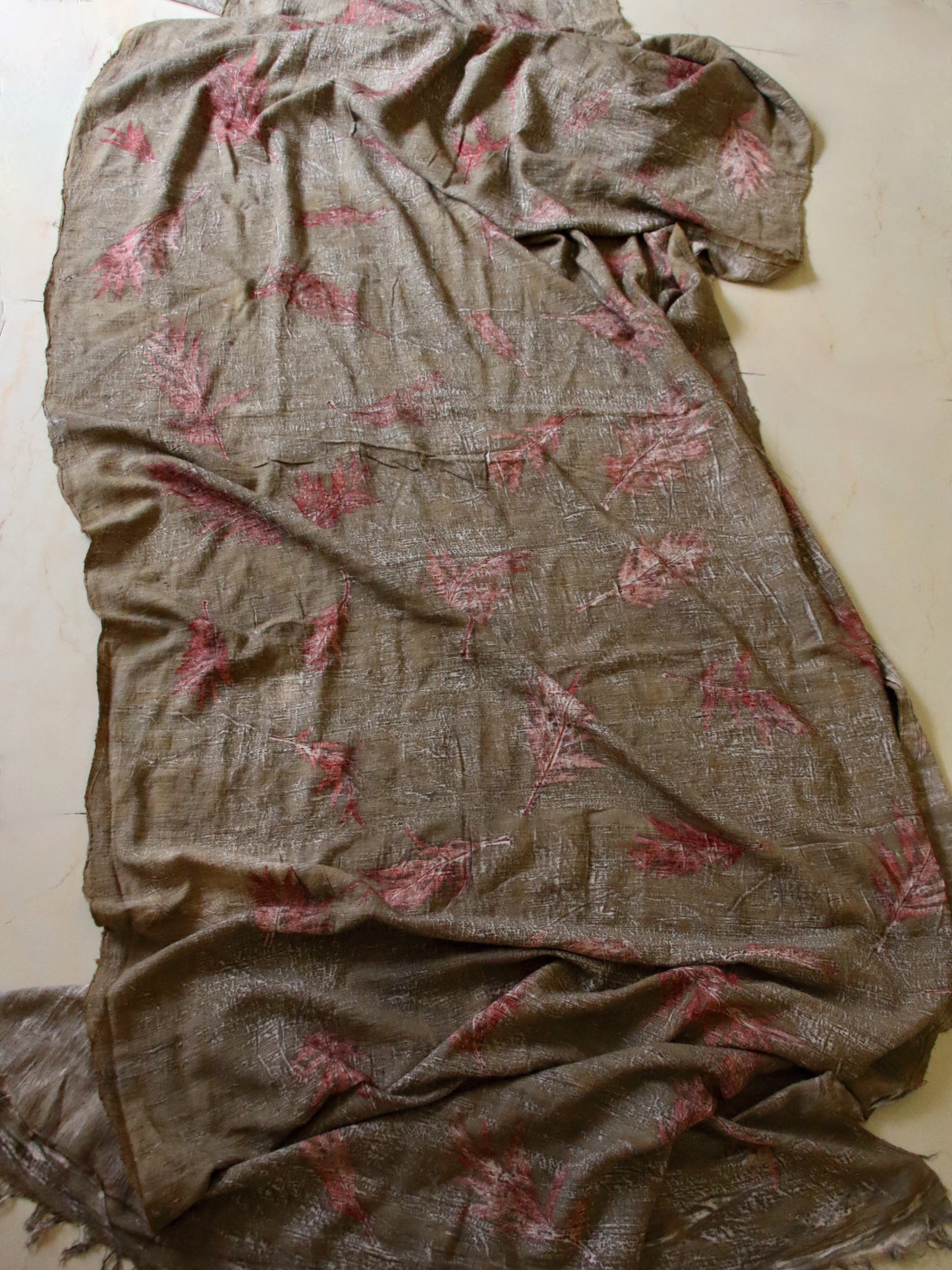 Eco Printed Handwoven Eri Silk Fabric - 40" Width from Assam