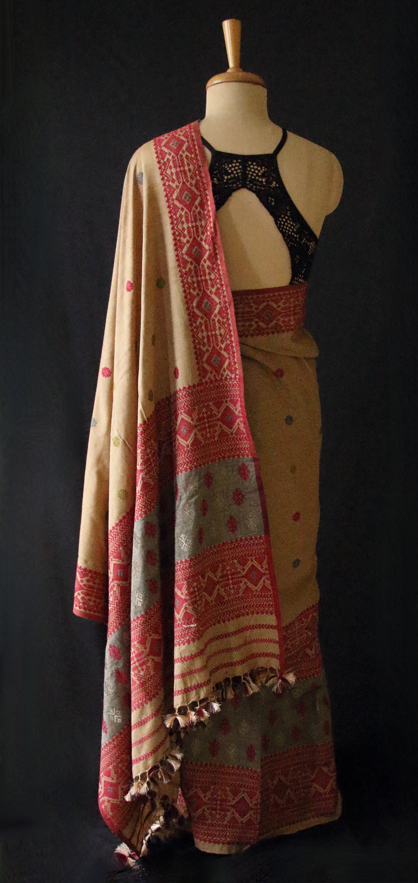 Beige Narural Dyed Eri Silk Traditional Mekhela Chador Set from Assam - Order Only