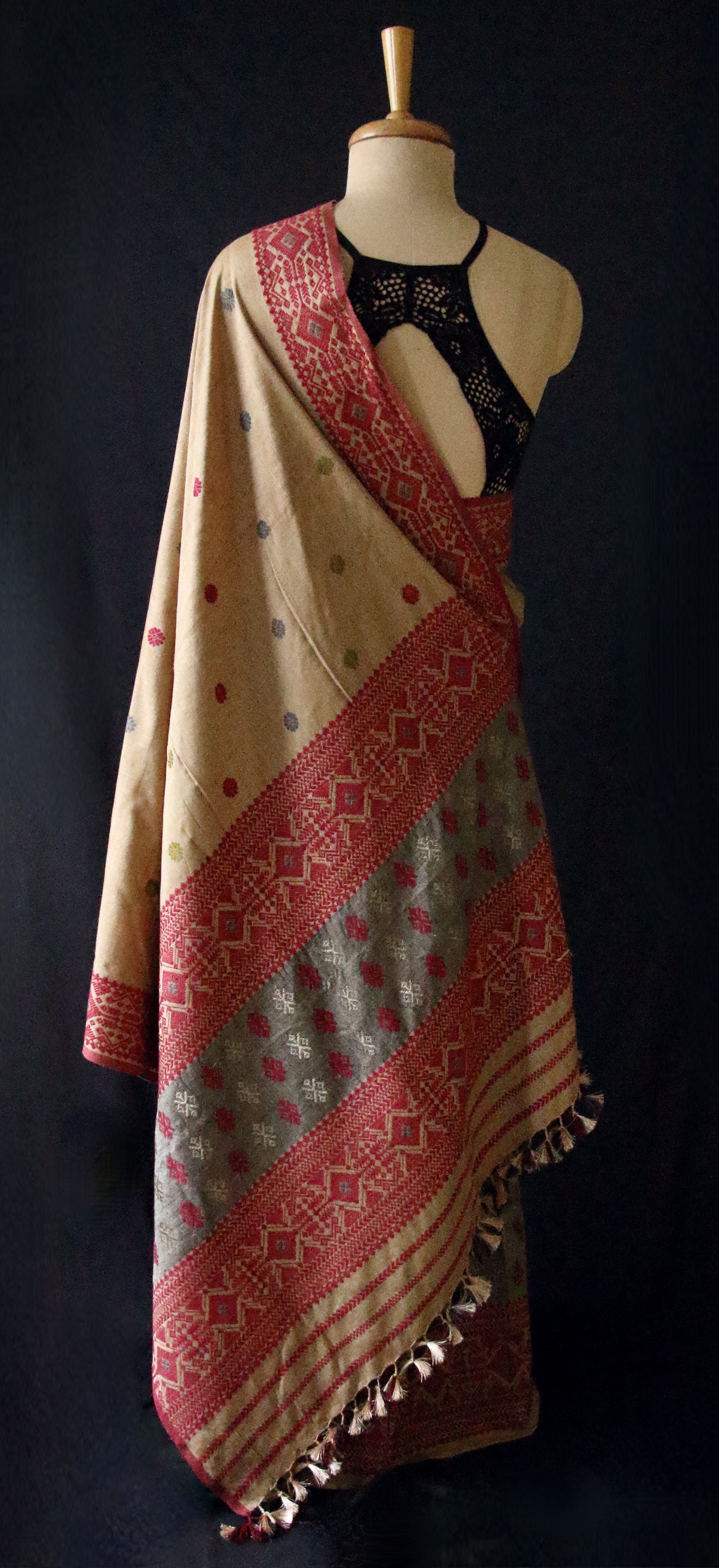 Beige Narural Dyed Eri Silk Traditional Mekhela Chador Set from Assam - Order Only