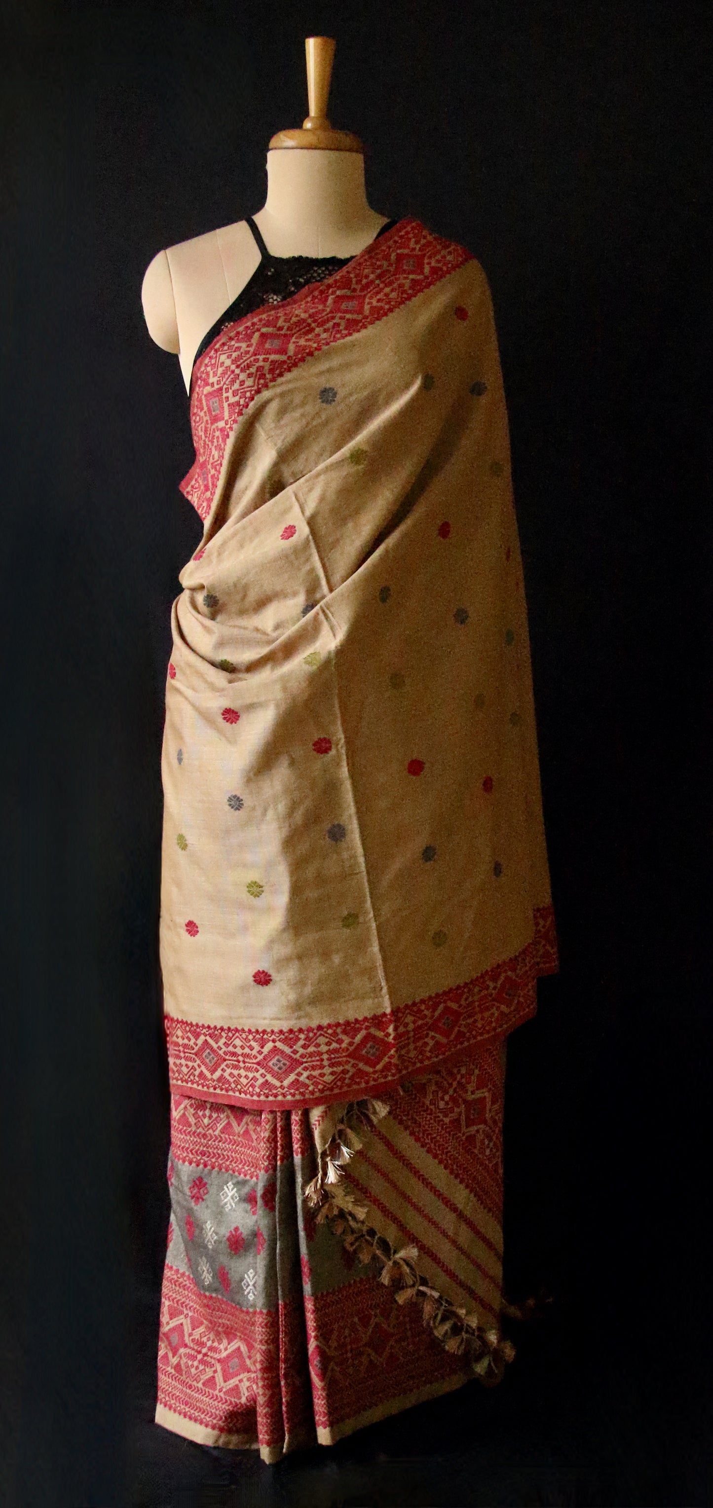 Beige Narural Dyed Eri Silk Traditional Mekhela Chador Set from Assam - Order Only
