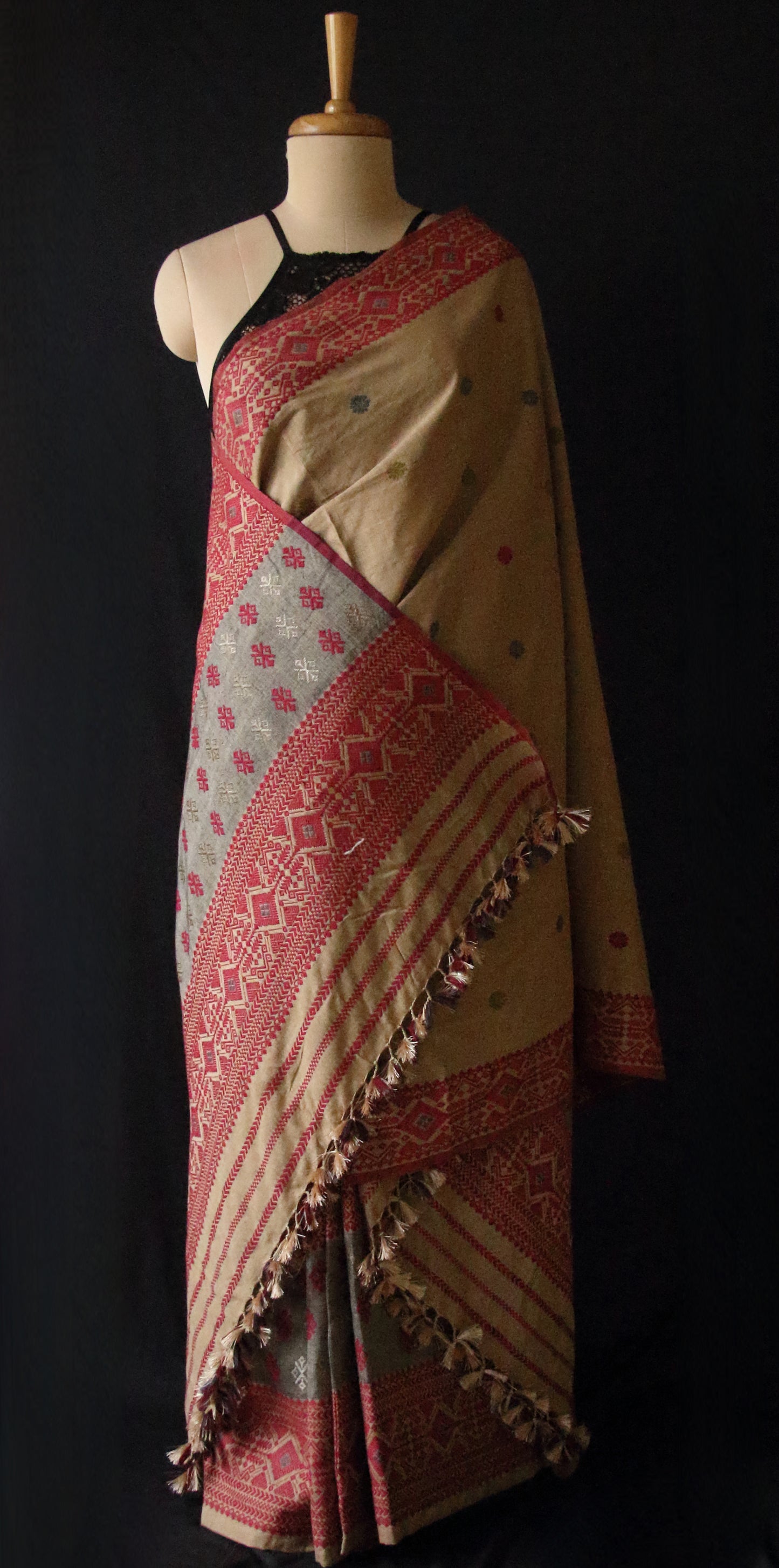 Beige Narural Dyed Eri Silk Traditional Mekhela Chador Set from Assam - Order Only