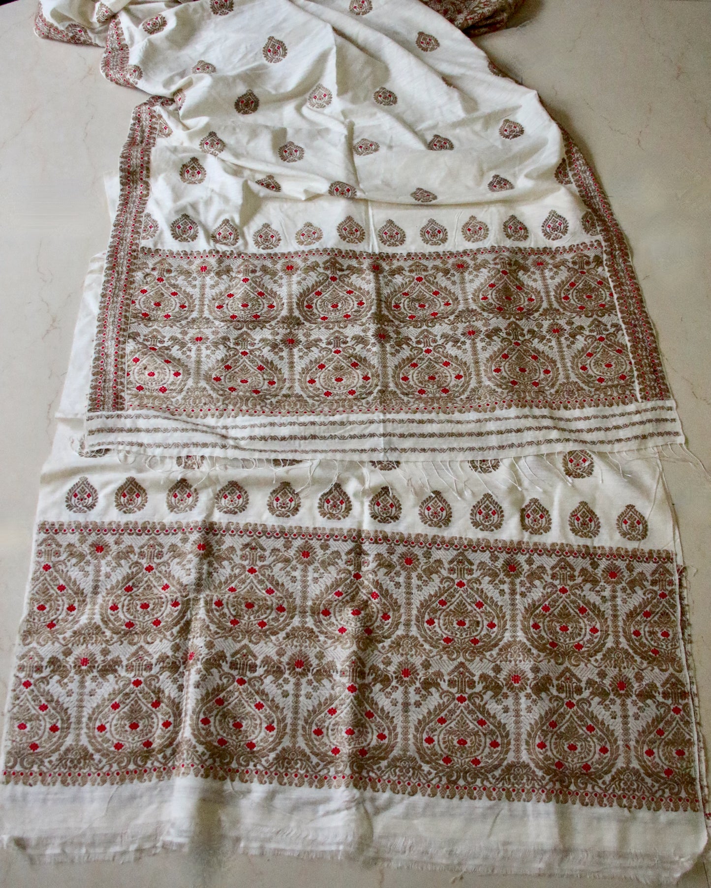 Handloom Natural Off White Eri Silk by Mulberry Silk Mekhela Chador Set