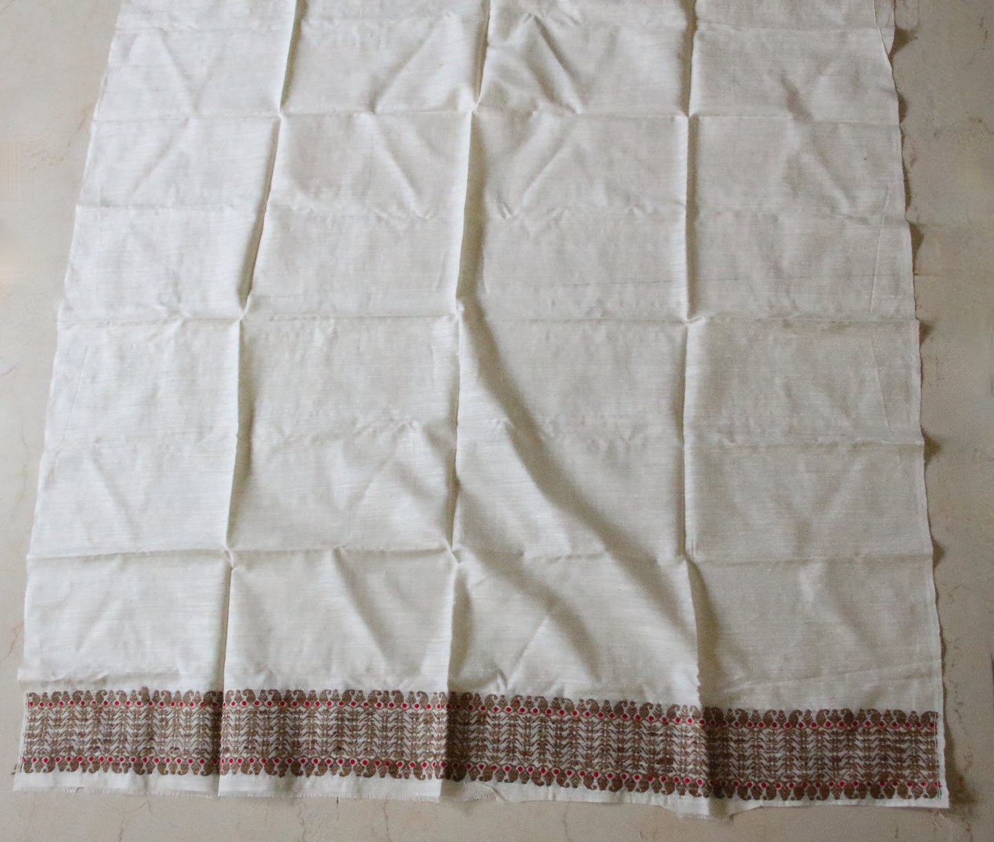 Handloom Natural Off White Eri Silk by Mulberry Silk Mekhela Chador Set