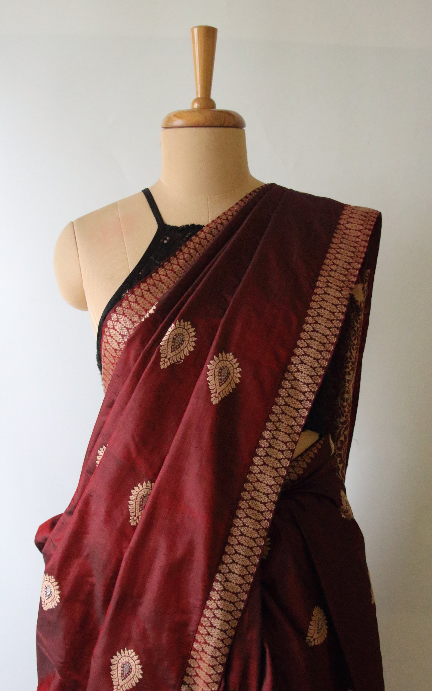 Maroon Colour Handloom Mulberry Silk Saree from Assam