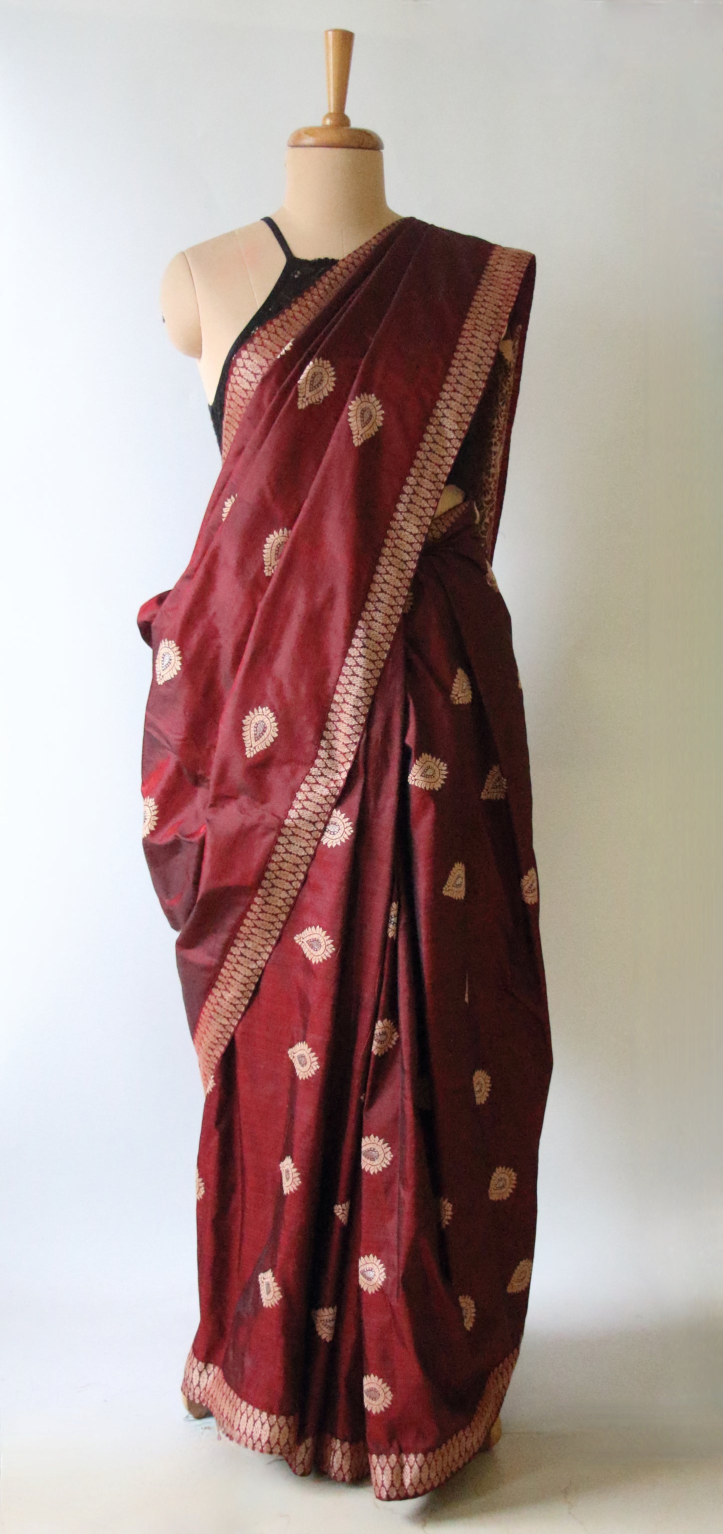 Maroon Colour Handloom Mulberry Silk Saree from Assam