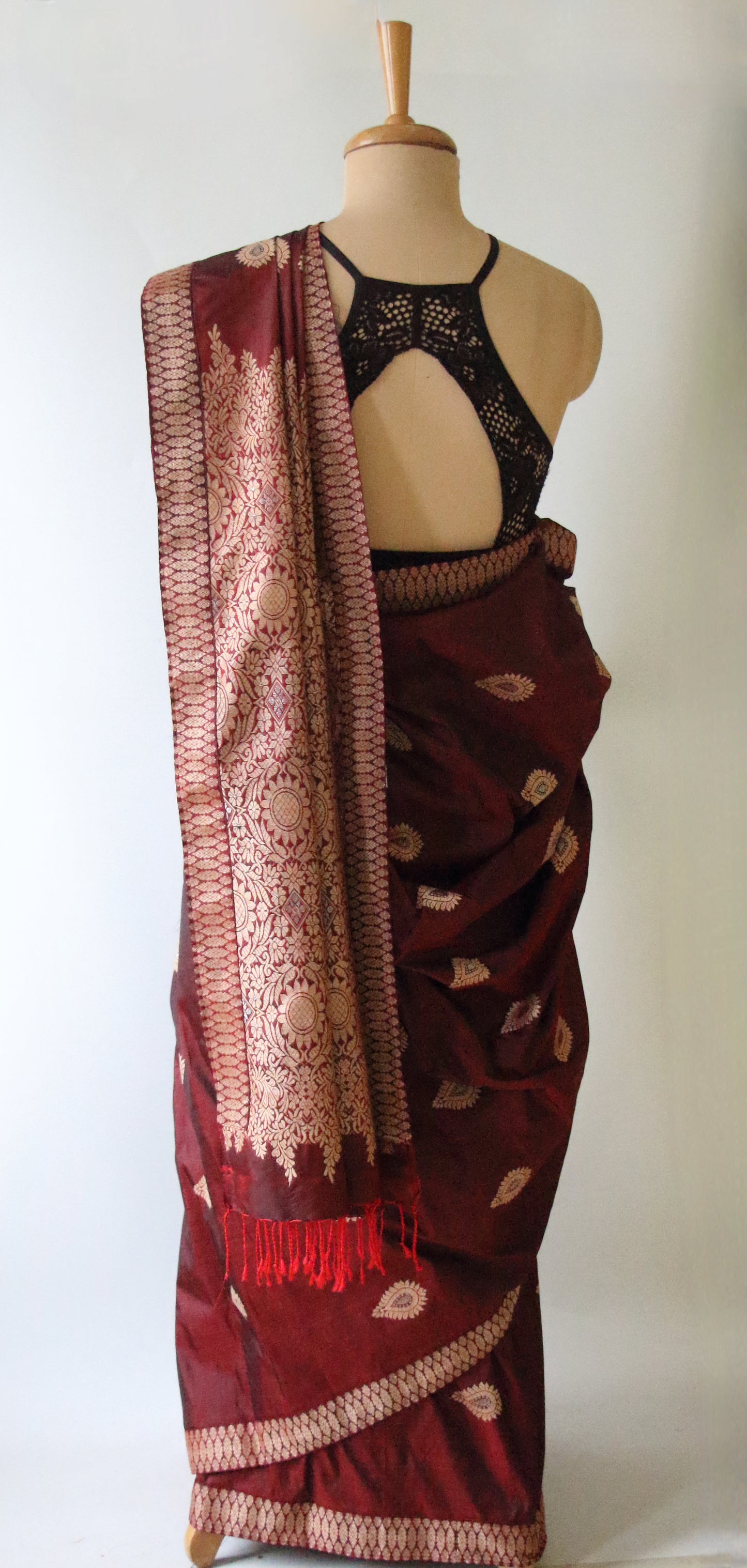 Maroon Colour Handloom Mulberry Silk Saree from Assam