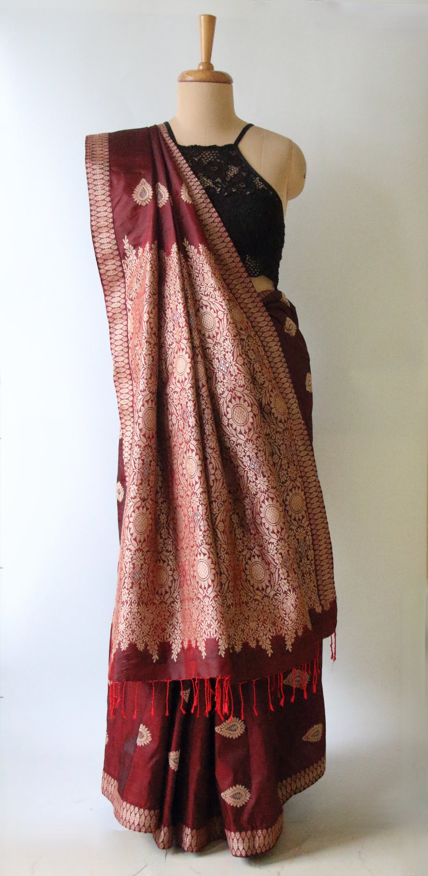 Maroon Colour Handloom Mulberry Silk Saree from Assam