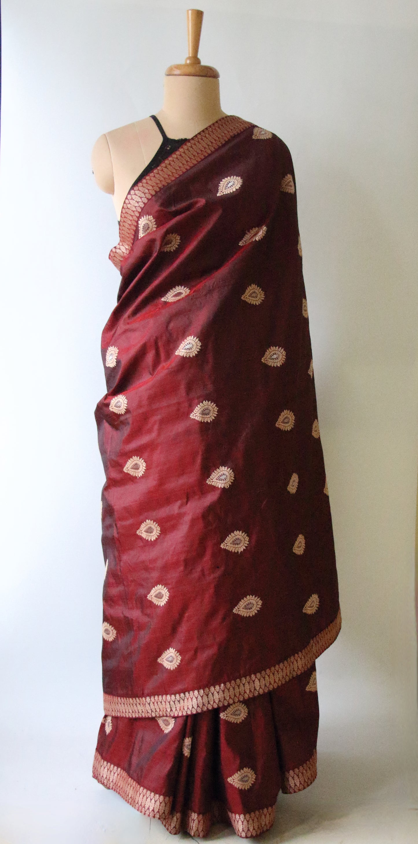 Maroon Colour Handloom Mulberry Silk Saree from Assam