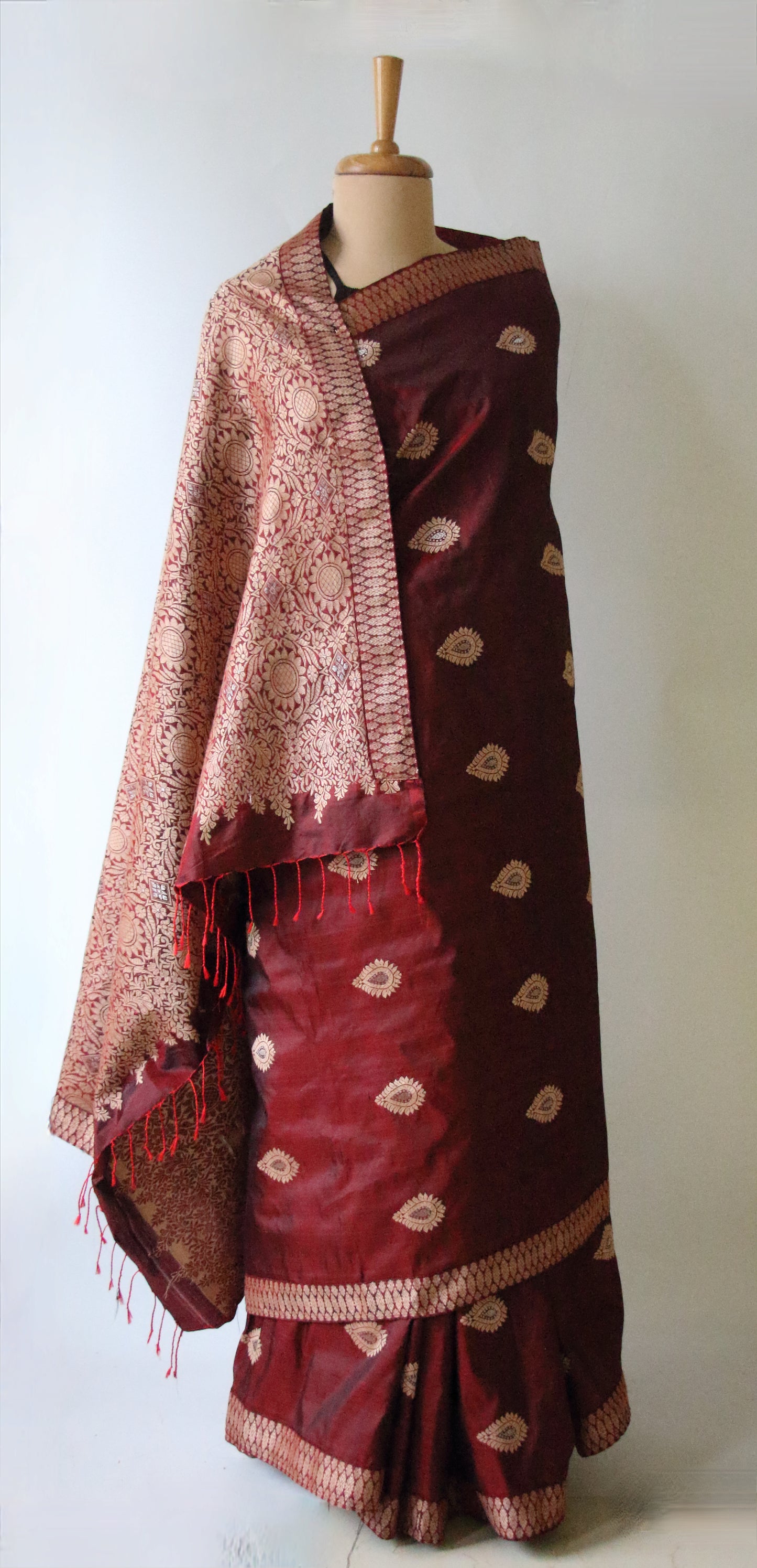 Maroon Colour Handloom Mulberry Silk Saree from Assam