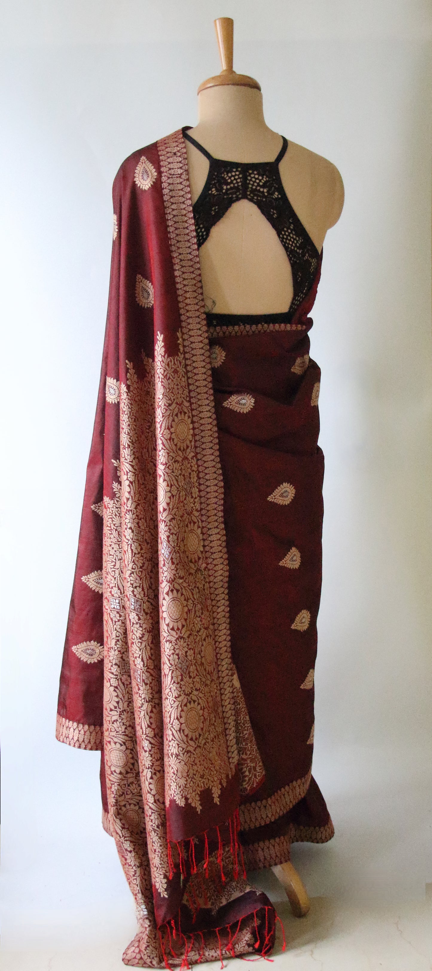 Maroon Colour Handloom Mulberry Silk Saree from Assam