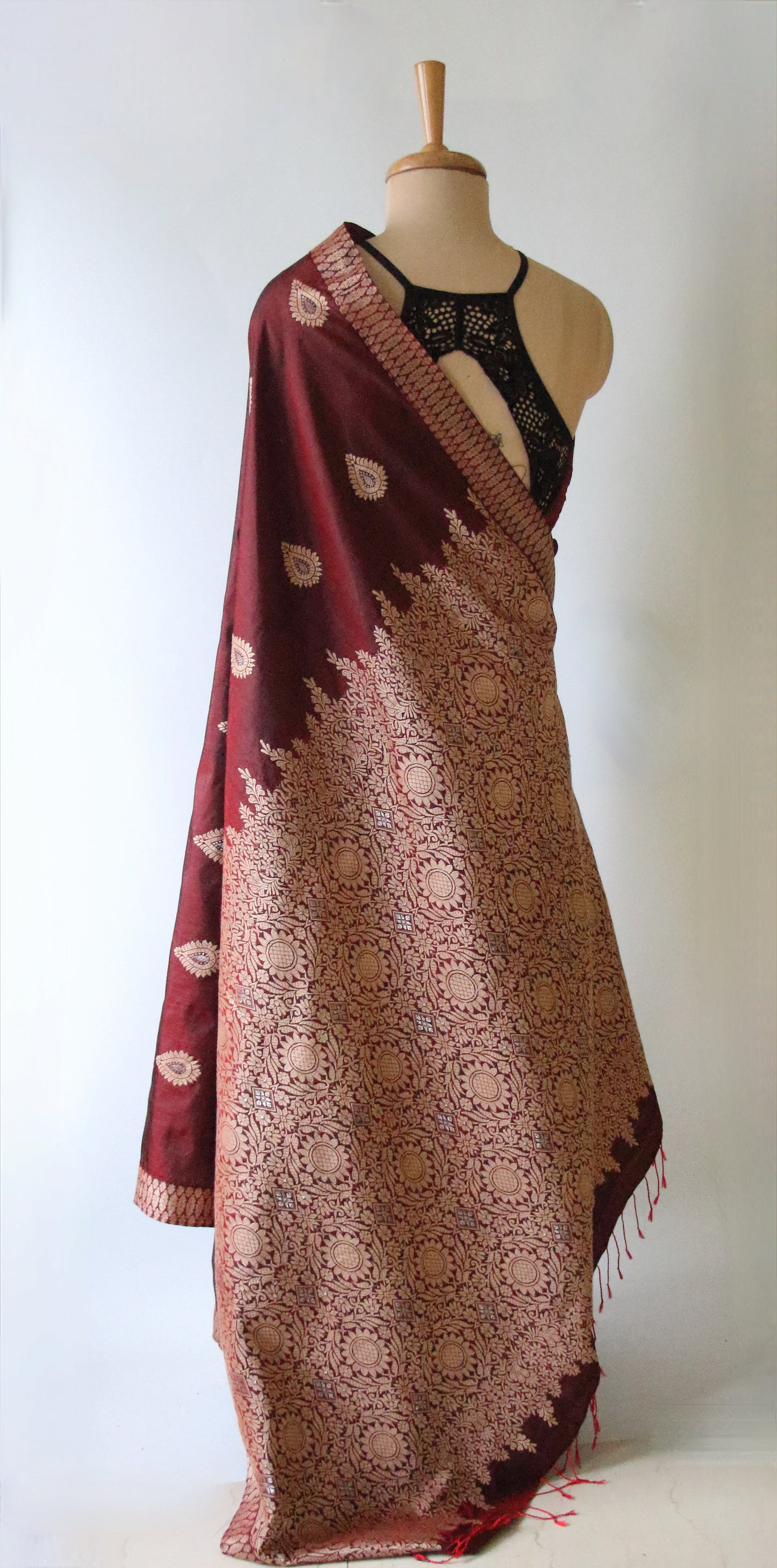 Maroon Colour Handloom Mulberry Silk Saree from Assam