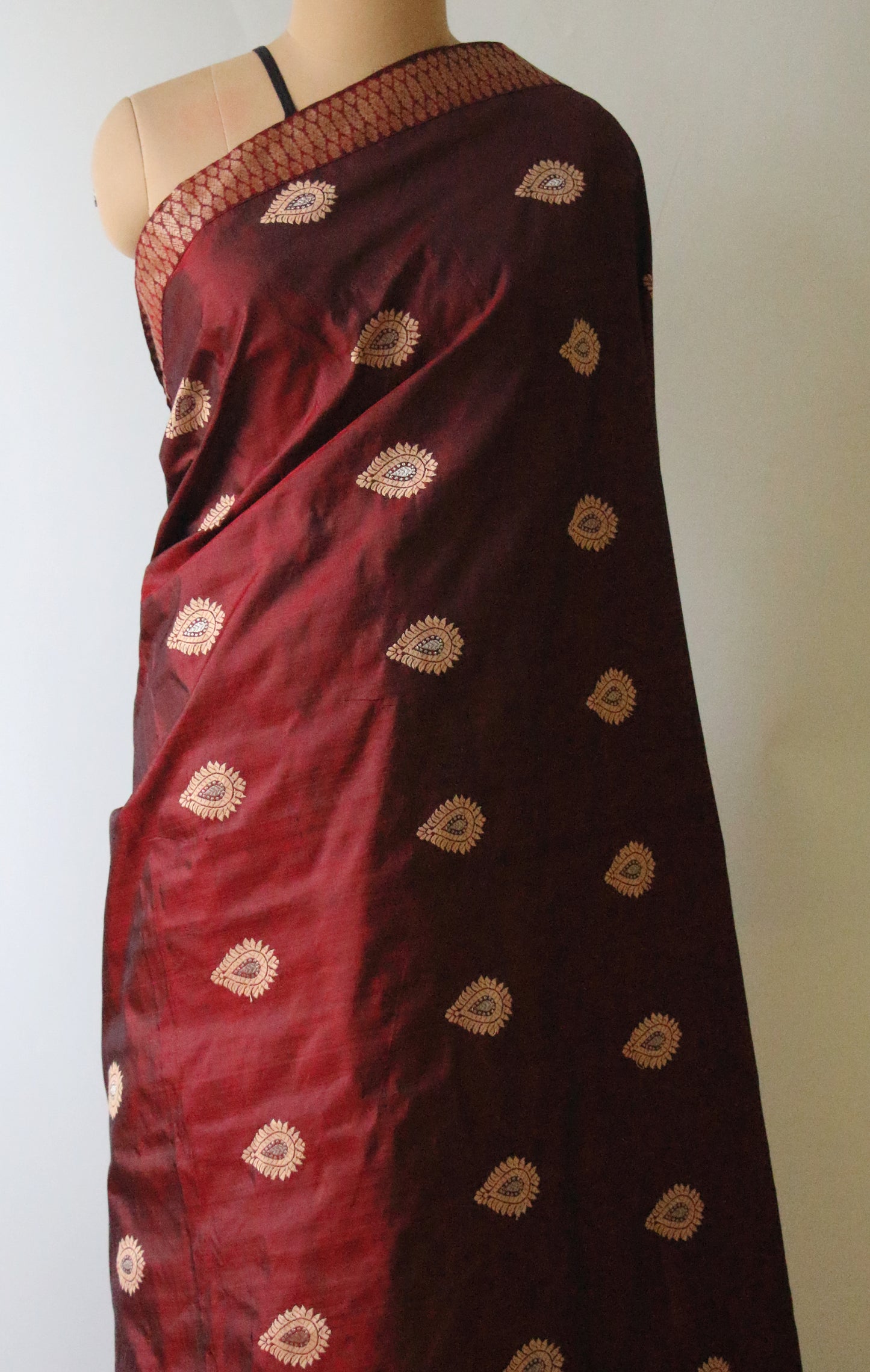 Maroon Colour Handloom Mulberry Silk Saree from Assam