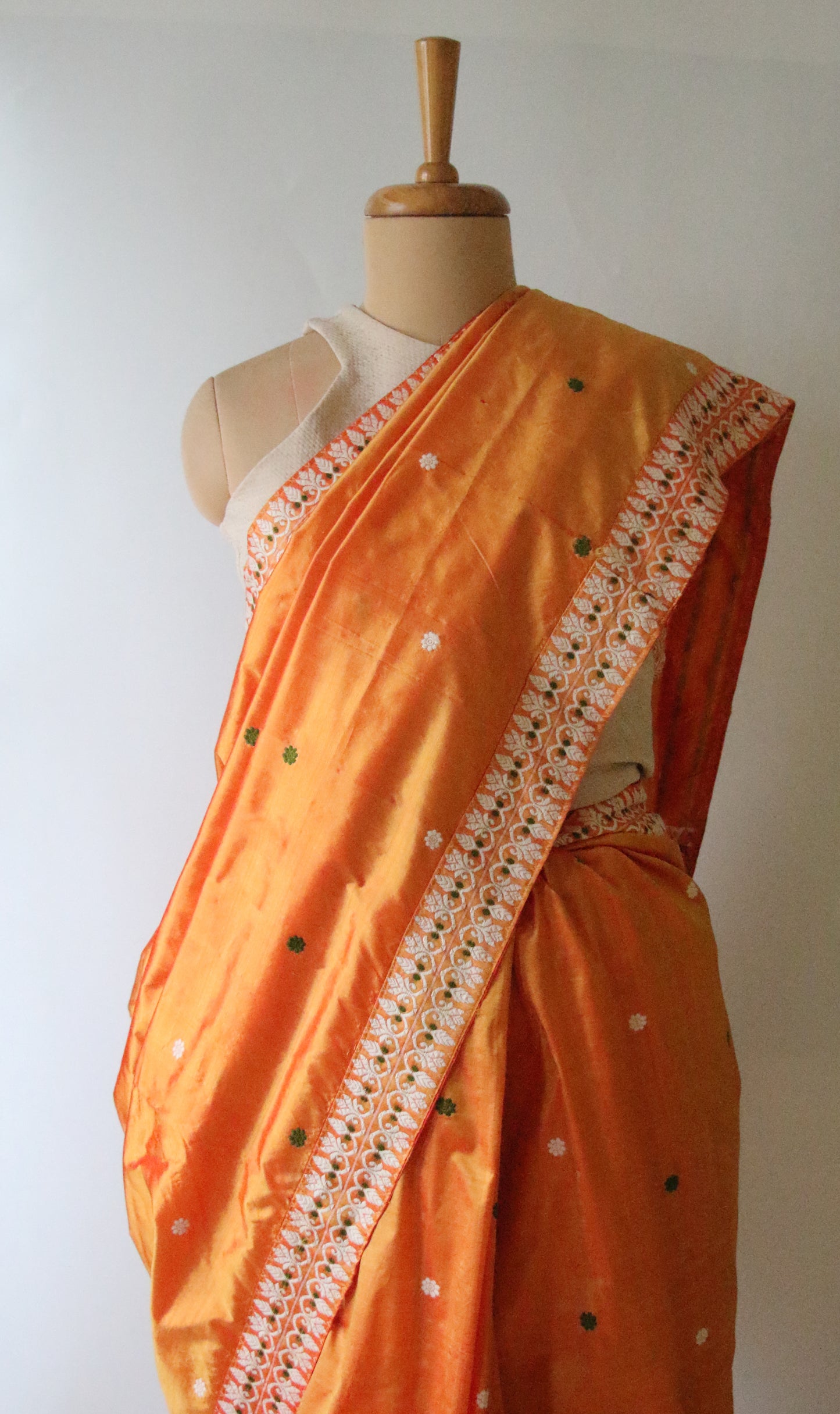 Orange Colour Handloom Mulberry Silk Saree from Assam