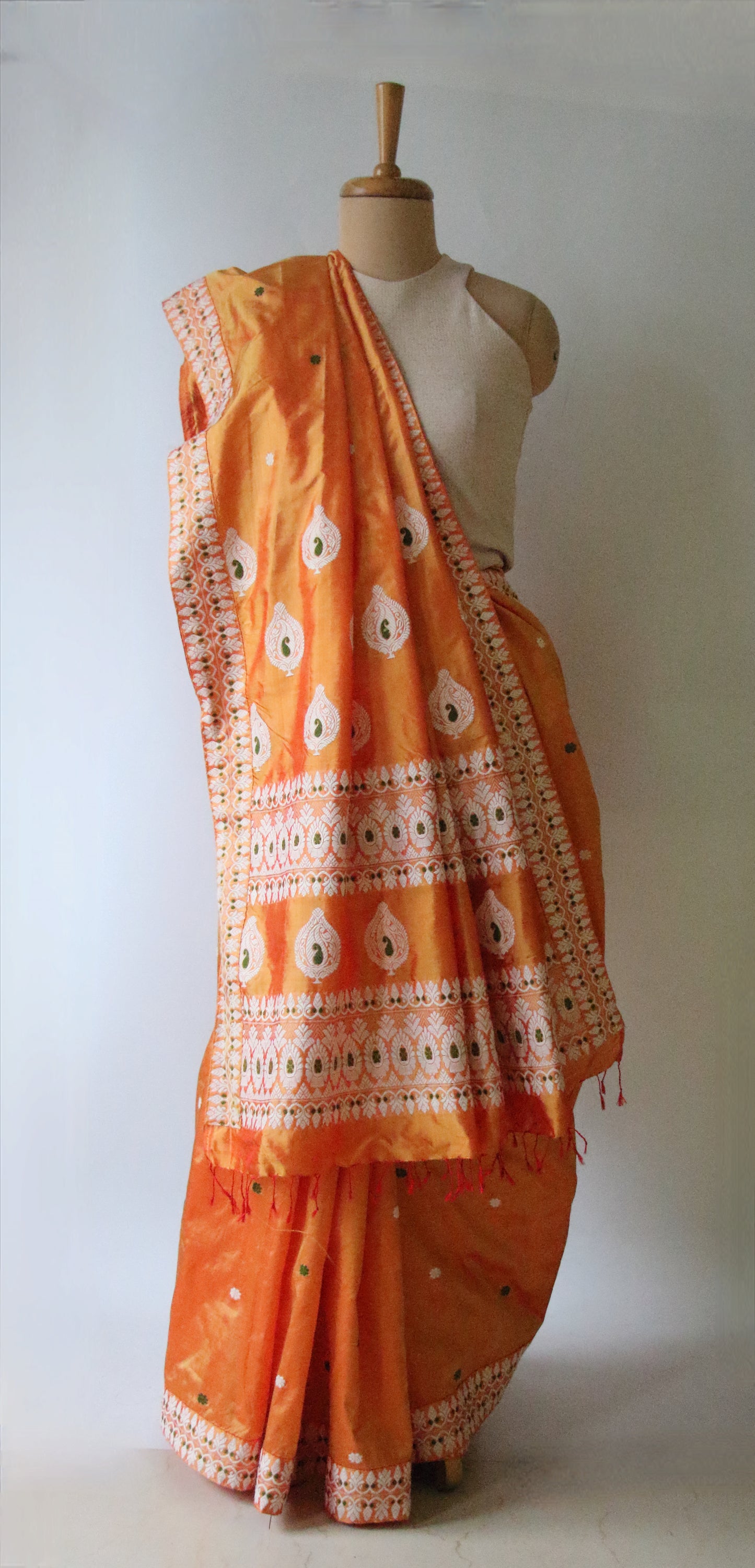 Orange Colour Handloom Mulberry Silk Saree from Assam