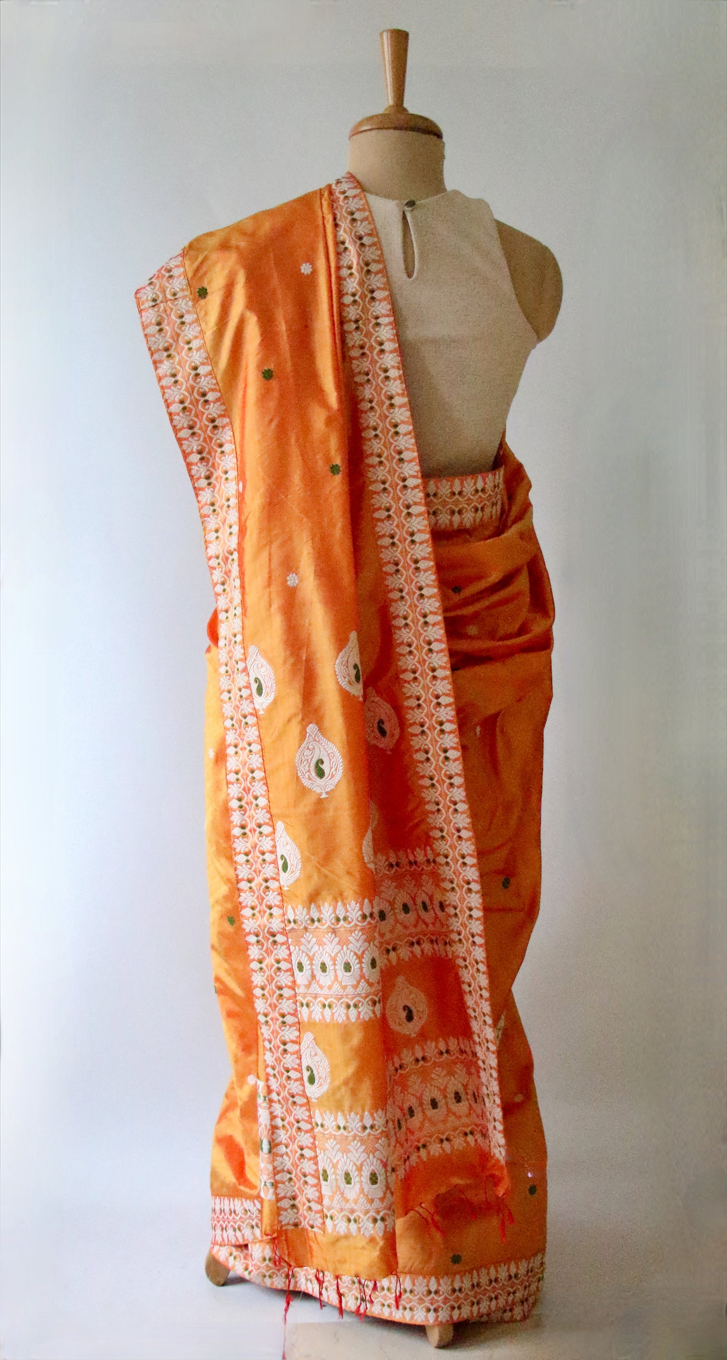 Orange Colour Handloom Mulberry Silk Saree from Assam