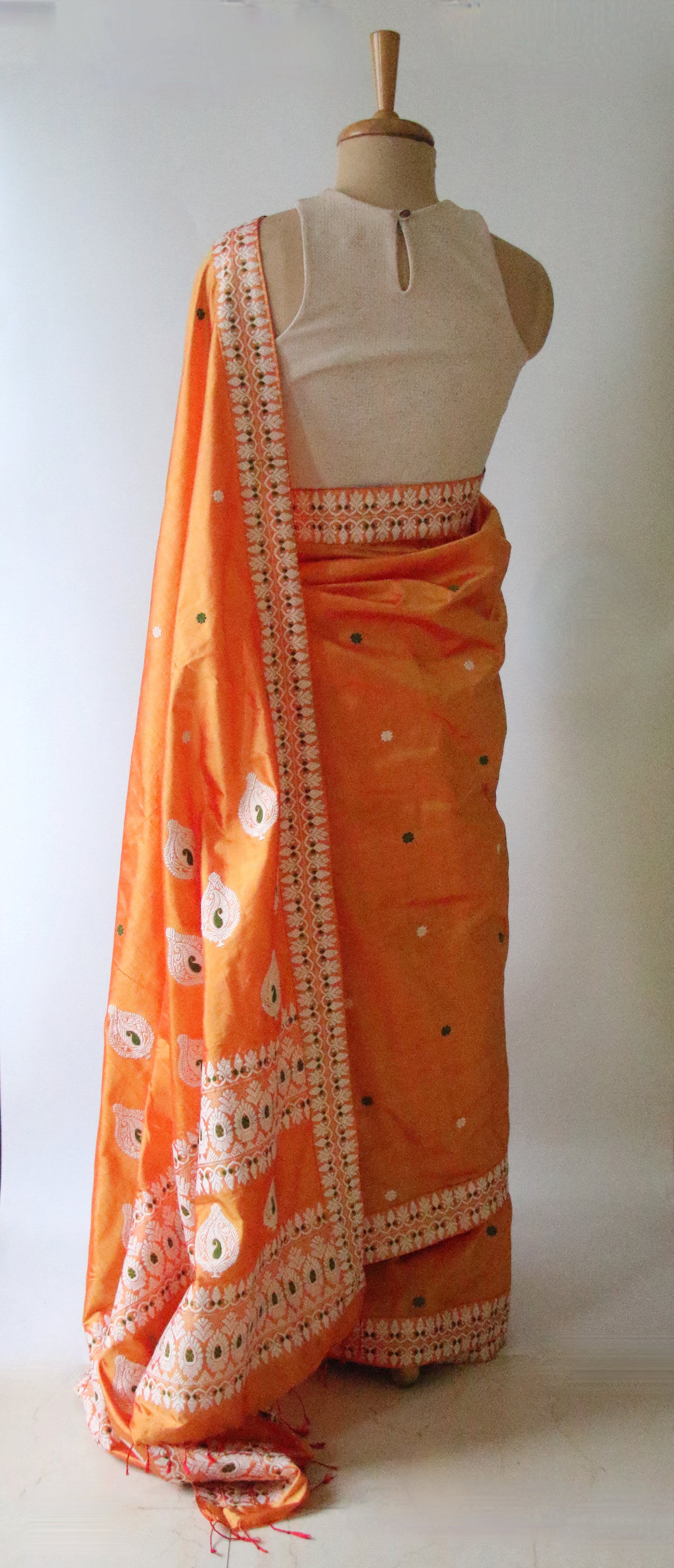 Orange Colour Handloom Mulberry Silk Saree from Assam