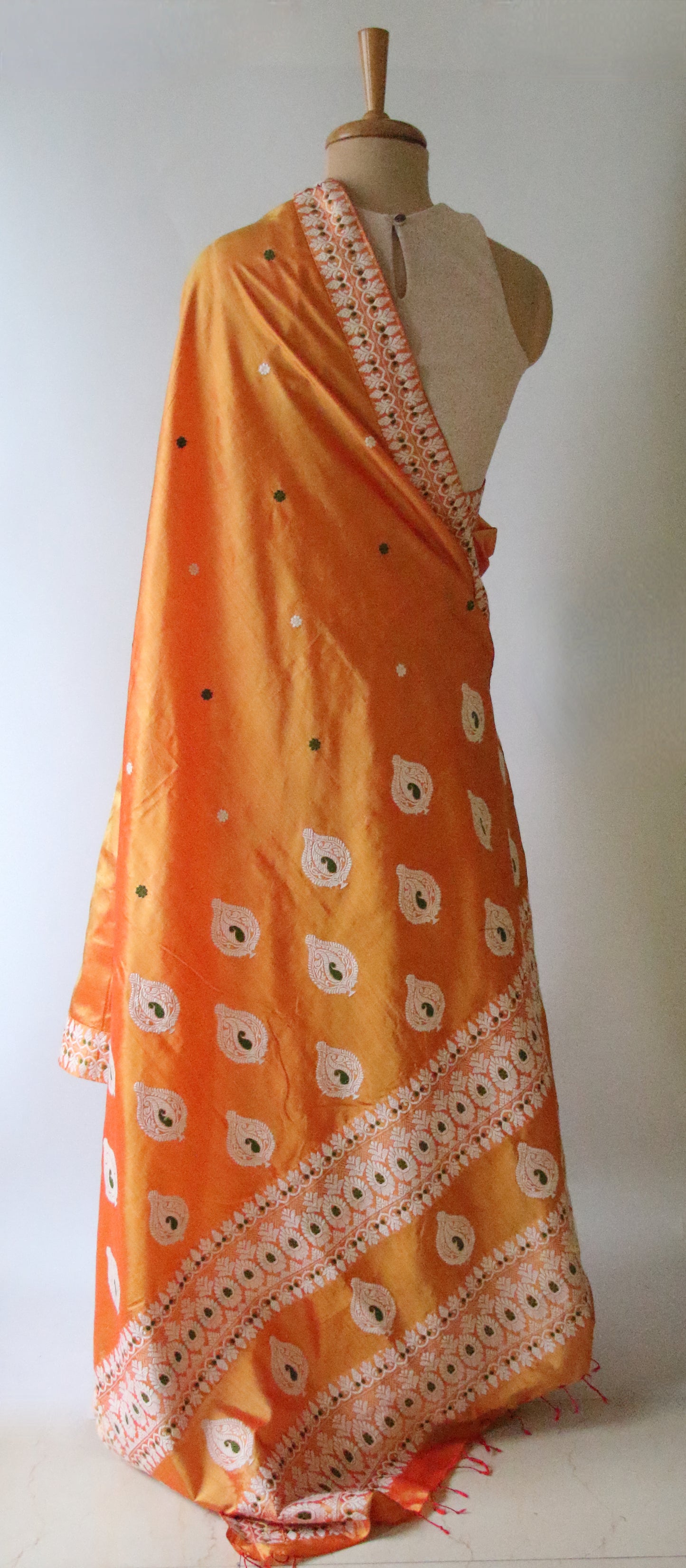 Orange Colour Handloom Mulberry Silk Saree from Assam