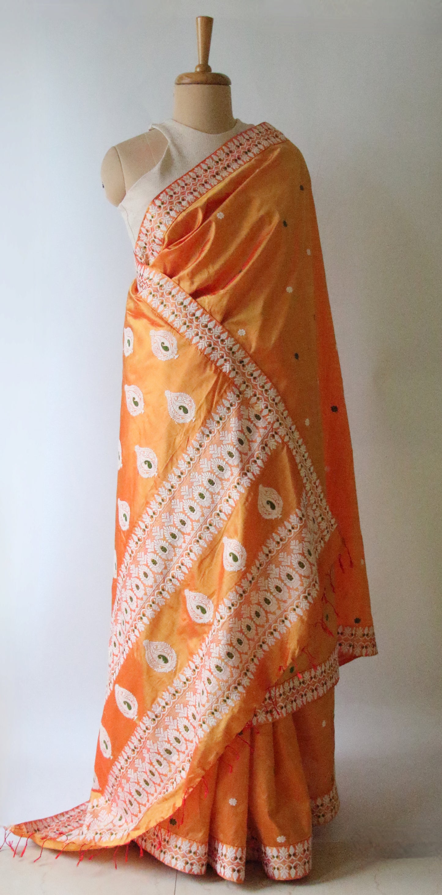 Orange Colour Handloom Mulberry Silk Saree from Assam