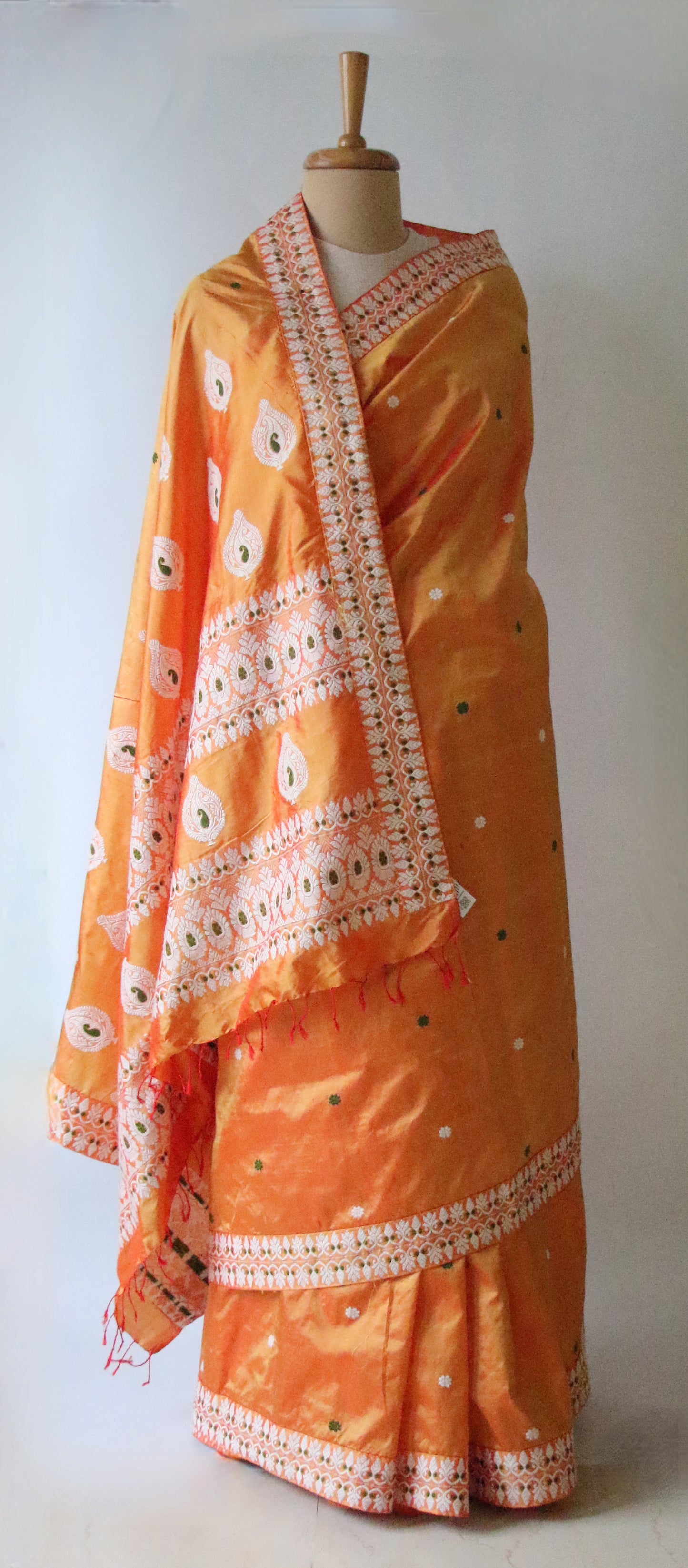 Orange Colour Handloom Mulberry Silk Saree from Assam