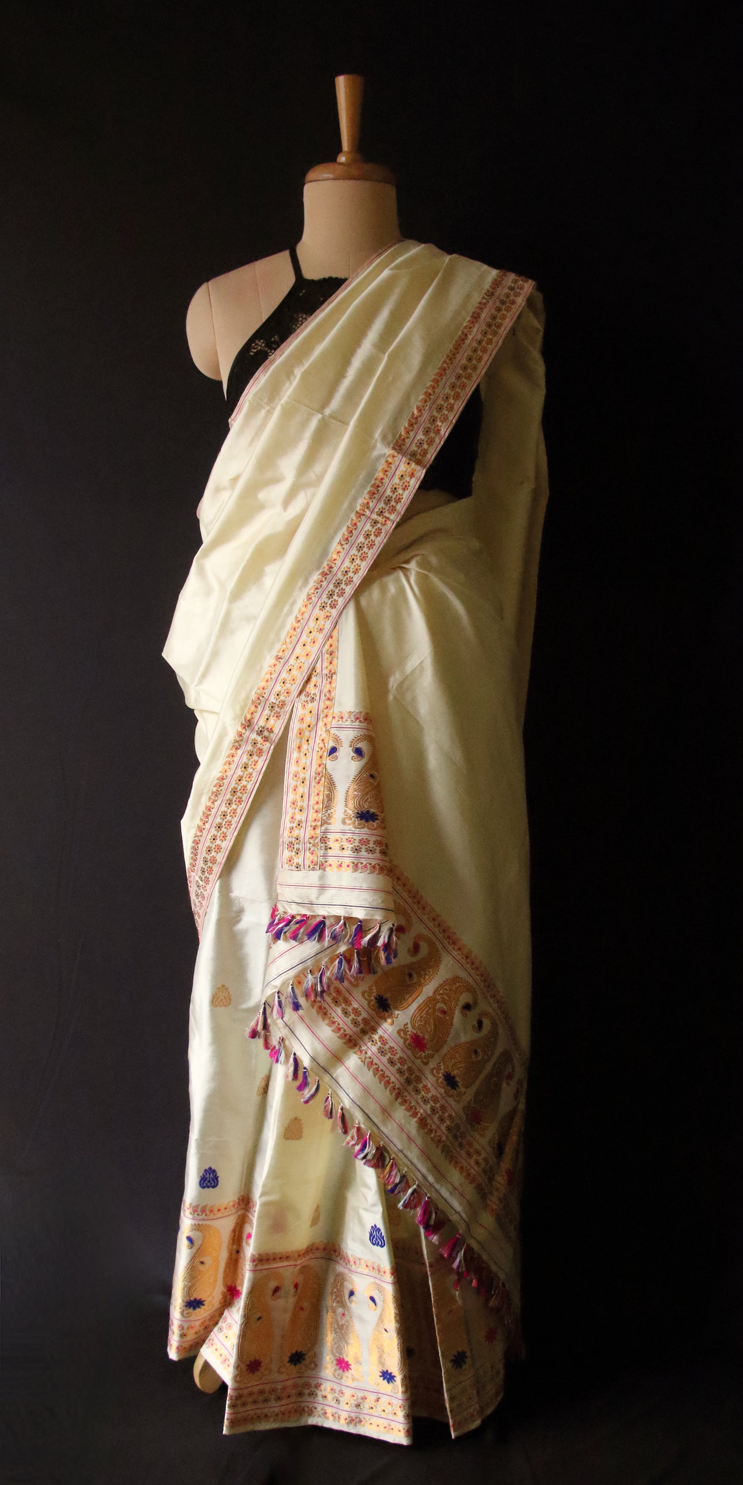 Cream Colour Pure Silk Mekhela Chador Set from Assam