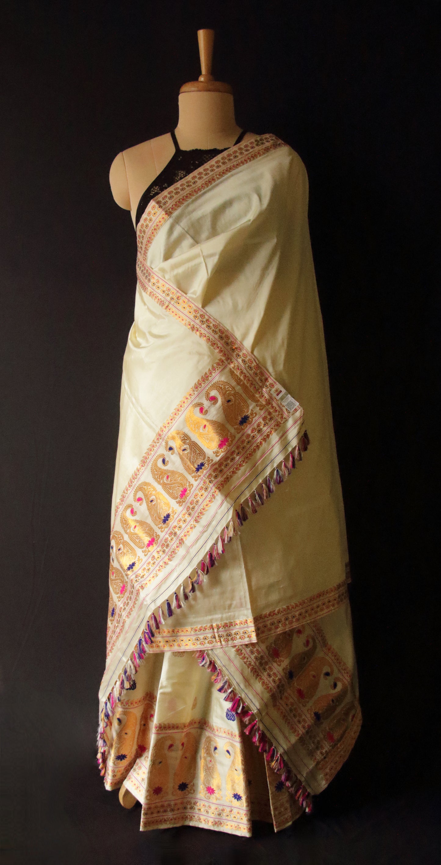 Cream Colour Pure Silk Mekhela Chador Set from Assam