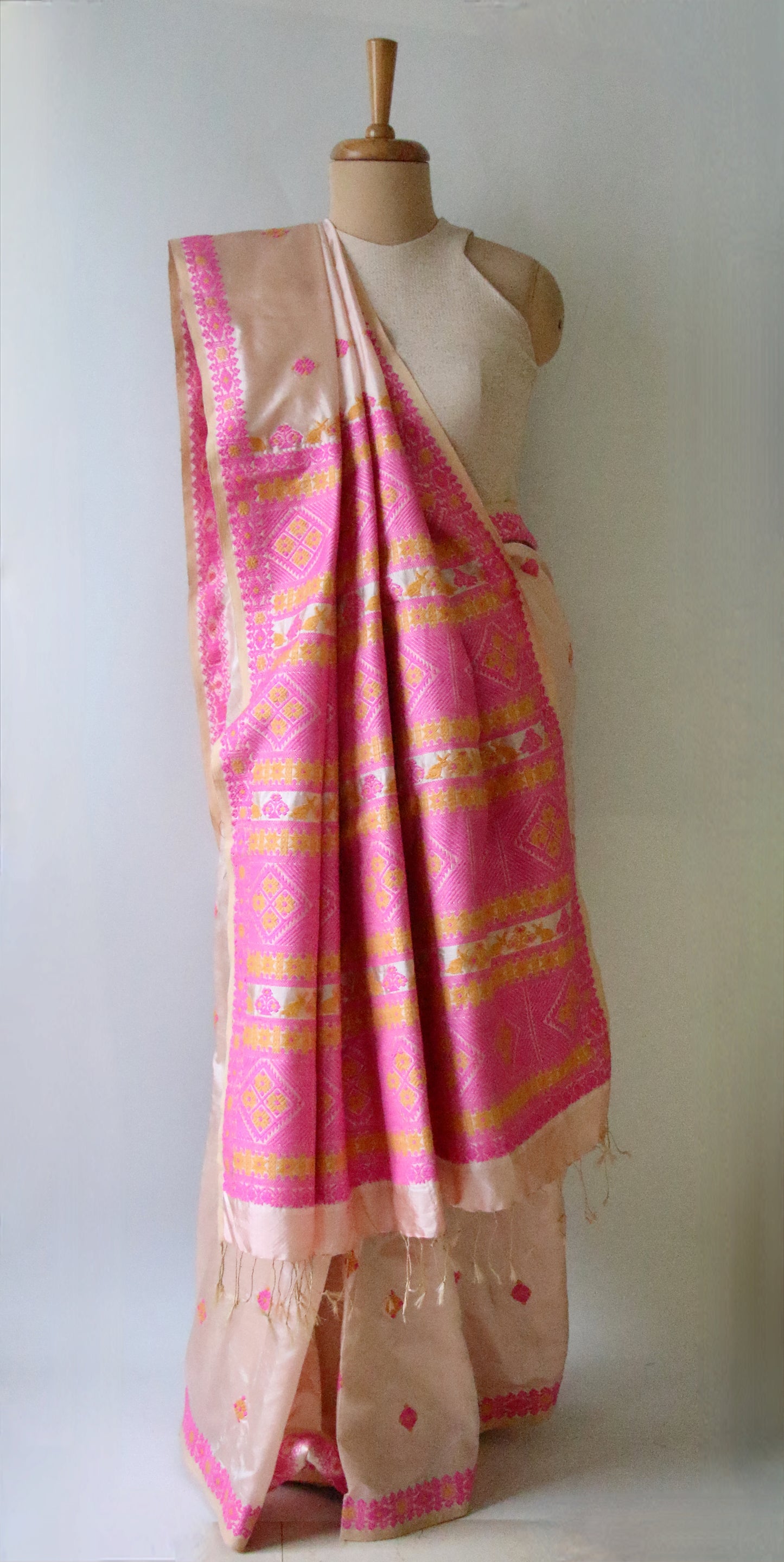 Soft Pink Peach  Colour Handloom Silk Saree from Assam